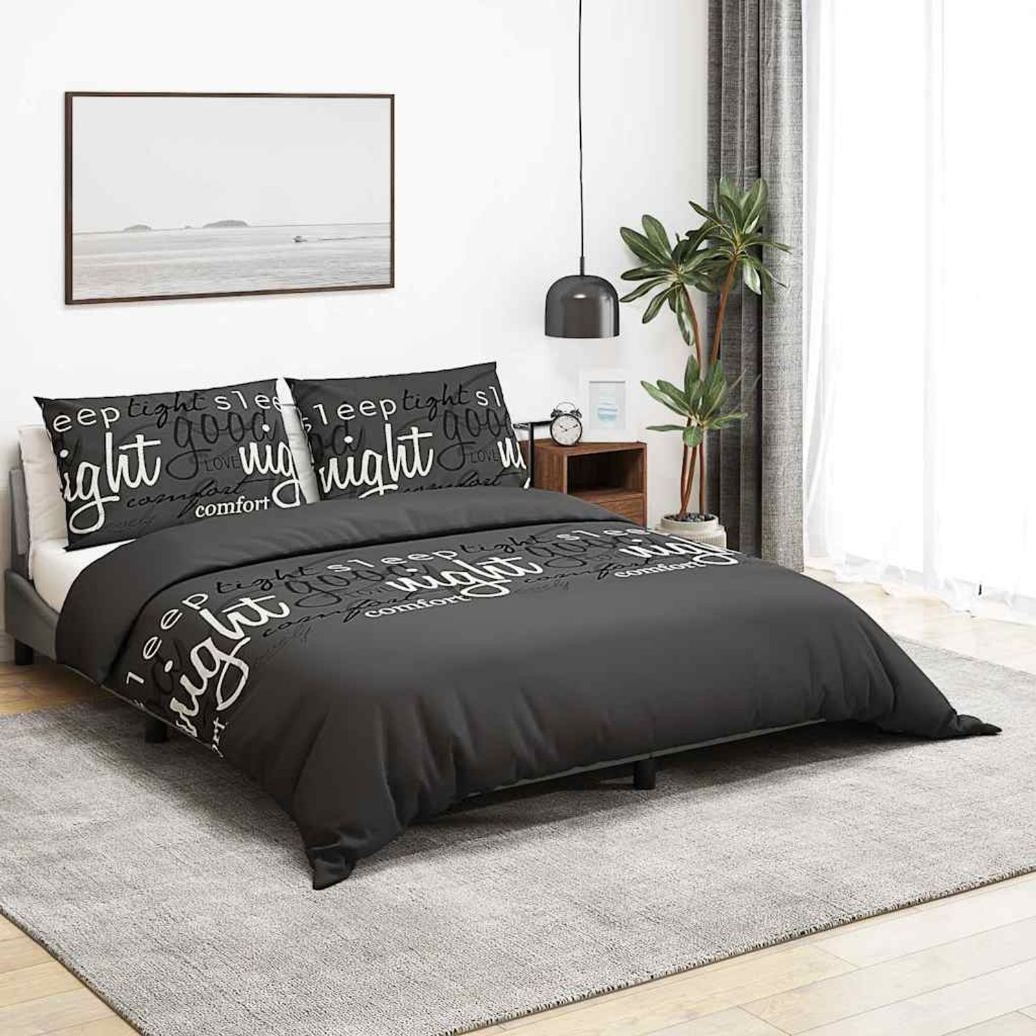 vidaXL Bettwäsche-Set Schwarz 135x200 cm Baumwolle 136529 Bild 1