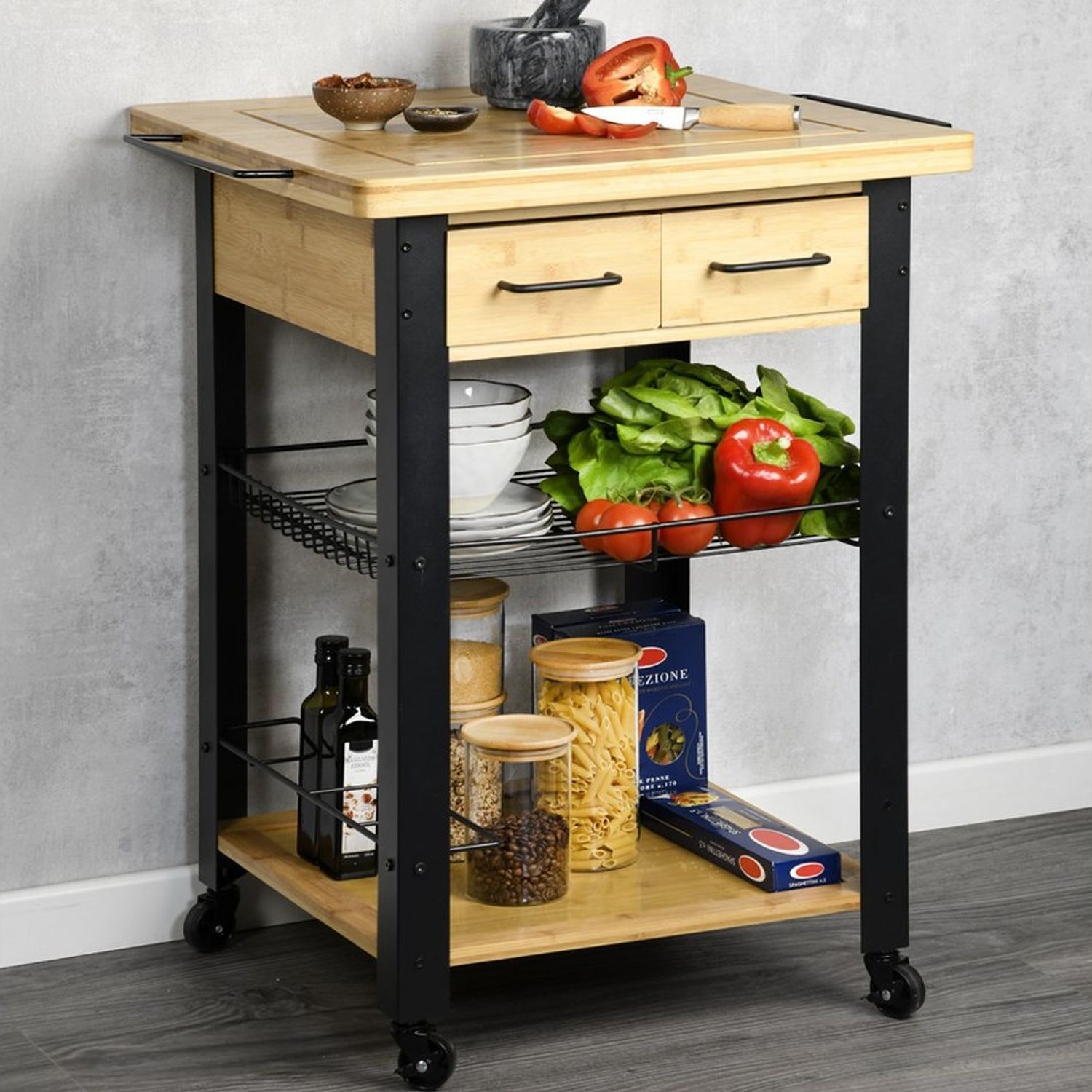 Kesper | Küchenwagen, Material: FSC-zertifizierte Faserplatte, Maße: B: 71 x H: 88 x T: 60cm, Farbe:Natur/schwarz | 25891 13 Bild 1