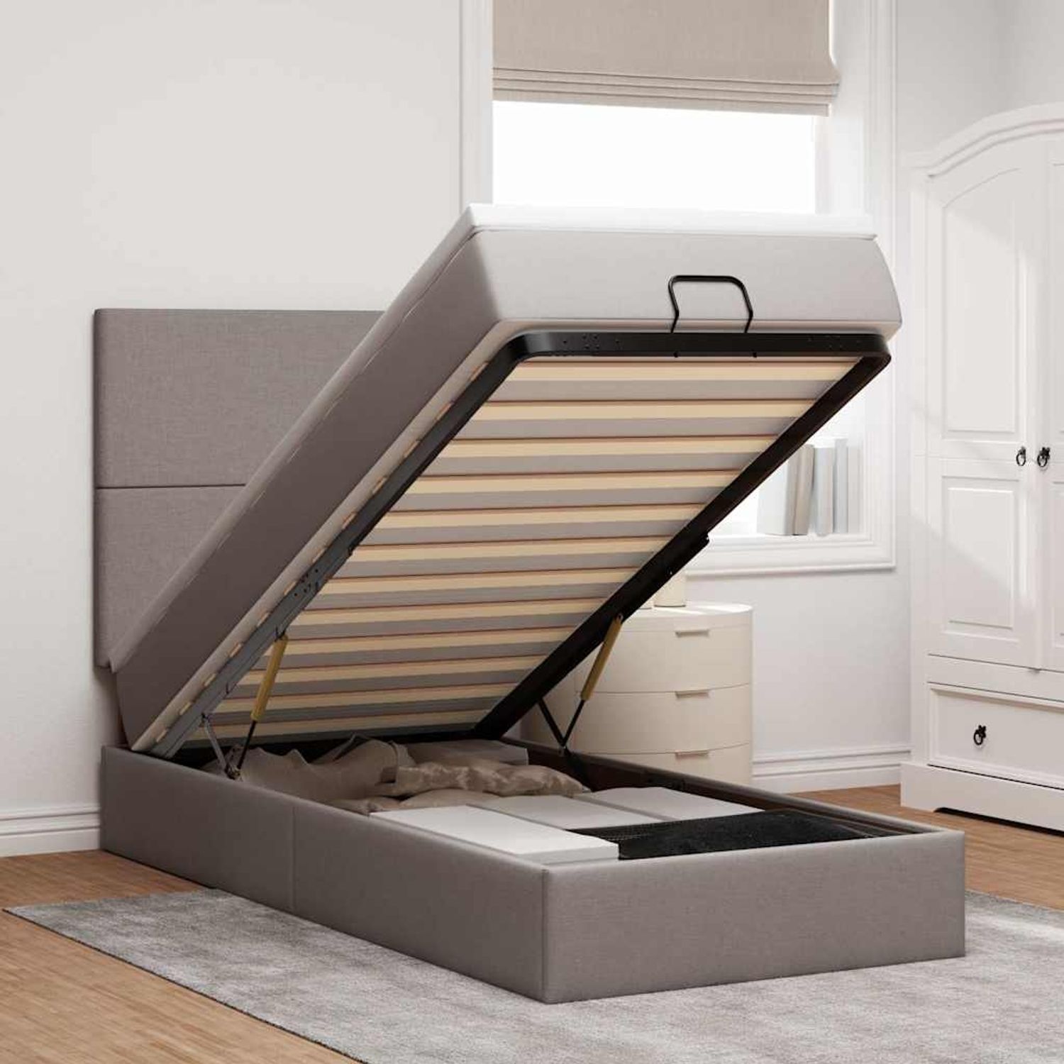 vidaXL Ottomane Bett mit Matratze & LEDs Taupe 90x200 cm Stoff 3313896 Bild 1