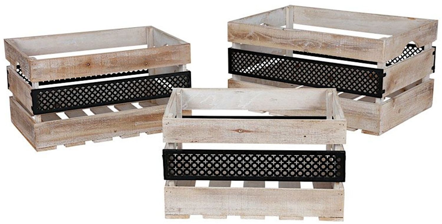 Deko-Holzkisten mit Metall 3tlg Dekokiste Holzbox Aufbewahrungskiste Used-Look Bild 1