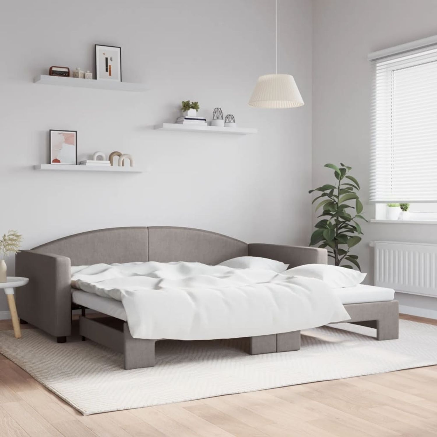 vidaXL Tagesbett Ausziehbar Taupe 100x200 cm Stoff 3197196 Bild 1