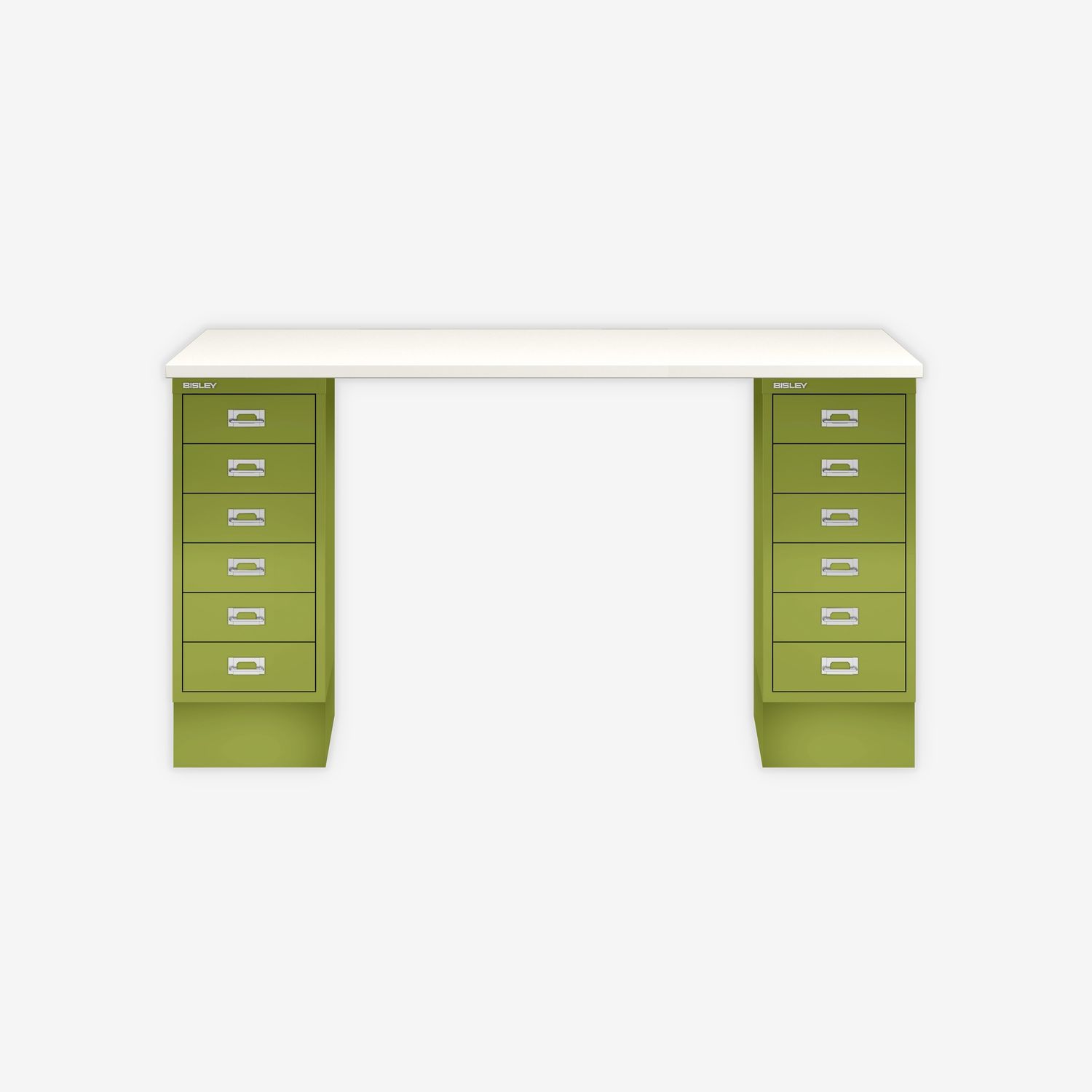 MultiDesk, 2 MultiDrawer mit 6 Schüben, Dekor Weiß, Farbe Grün, Maße: H 740 x B 1400 x T 600 mm Bild 1