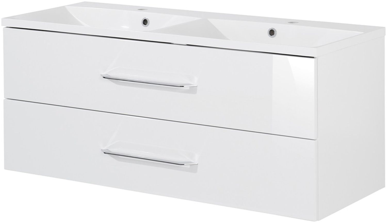 FACKELMANN B.CLEVER Waschbecken mit Unterschrank 120 cm, Weiß, Doppelwaschbecken Gussmarmor Weiß Bild 1