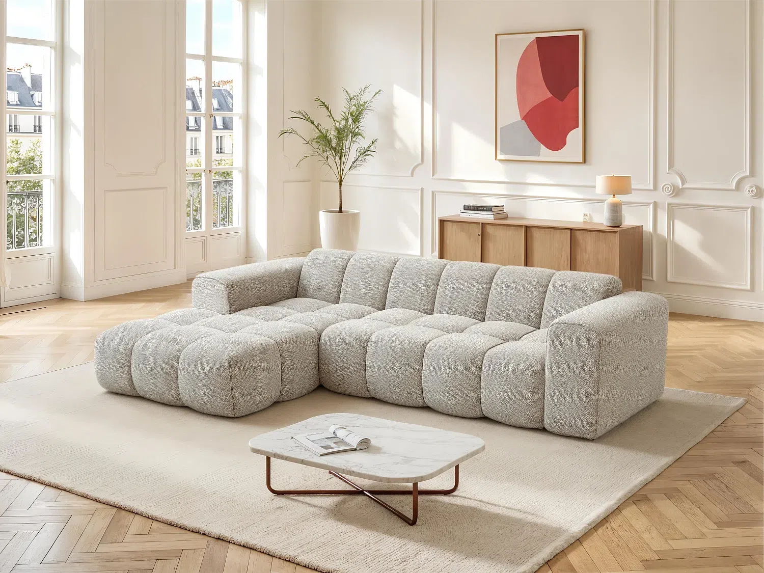 Vente-unique - CALESO Sofa Stoff Beige - B 163 cm x H 69,5 cm x L 284 cm Bild 1