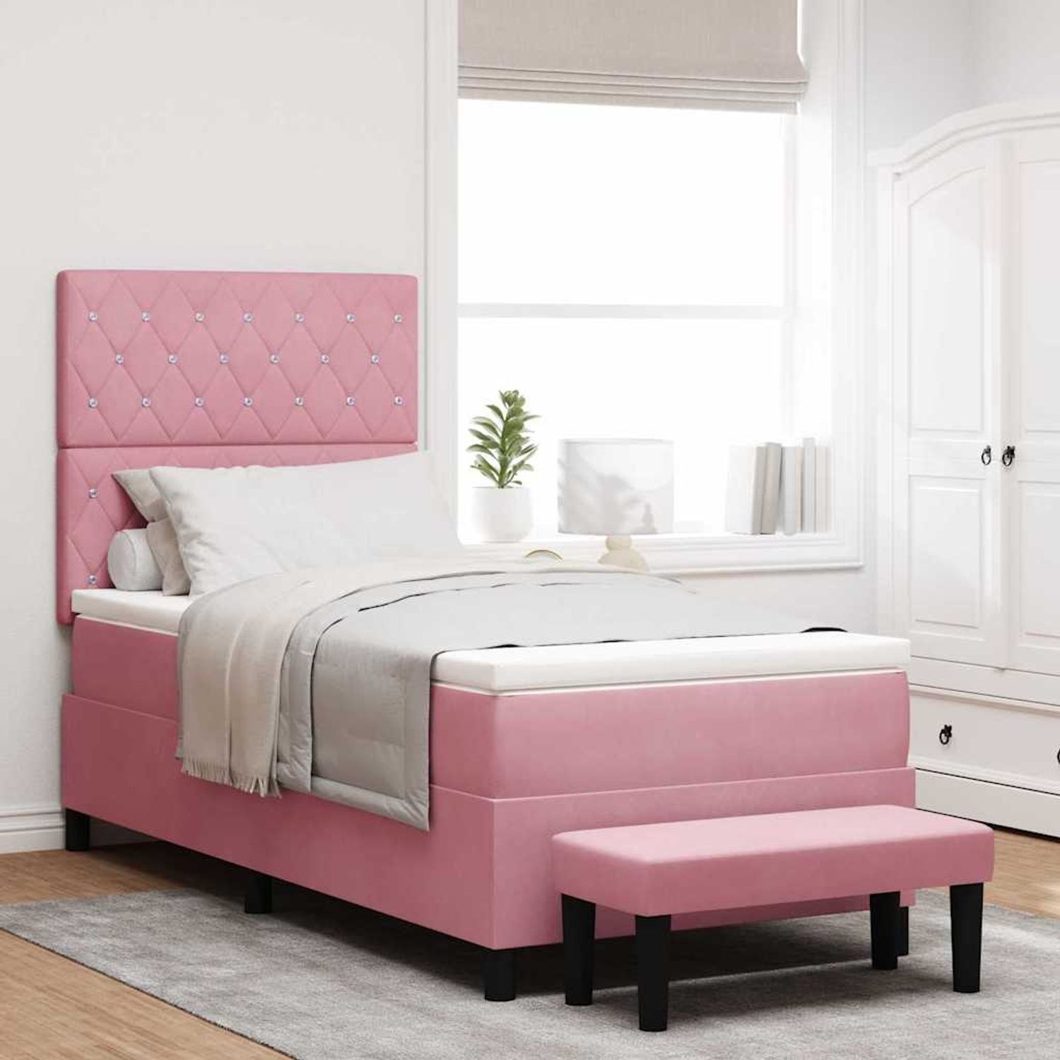 vidaXL Boxspringbett mit Kopfteil Rosa 190 x 90 cm Samt 3344419 Bild 1