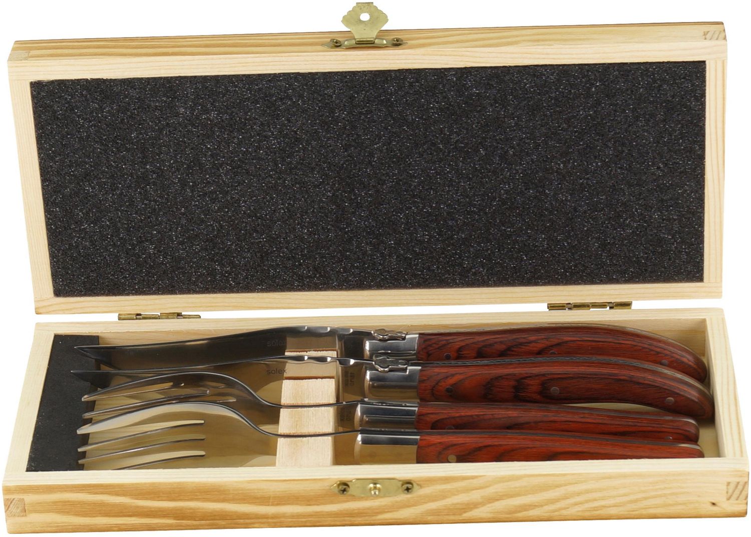 Solex BBQ Steakbesteckset mit Echtholzgriff aus Pakkaholz in einer Holzbox Bild 1