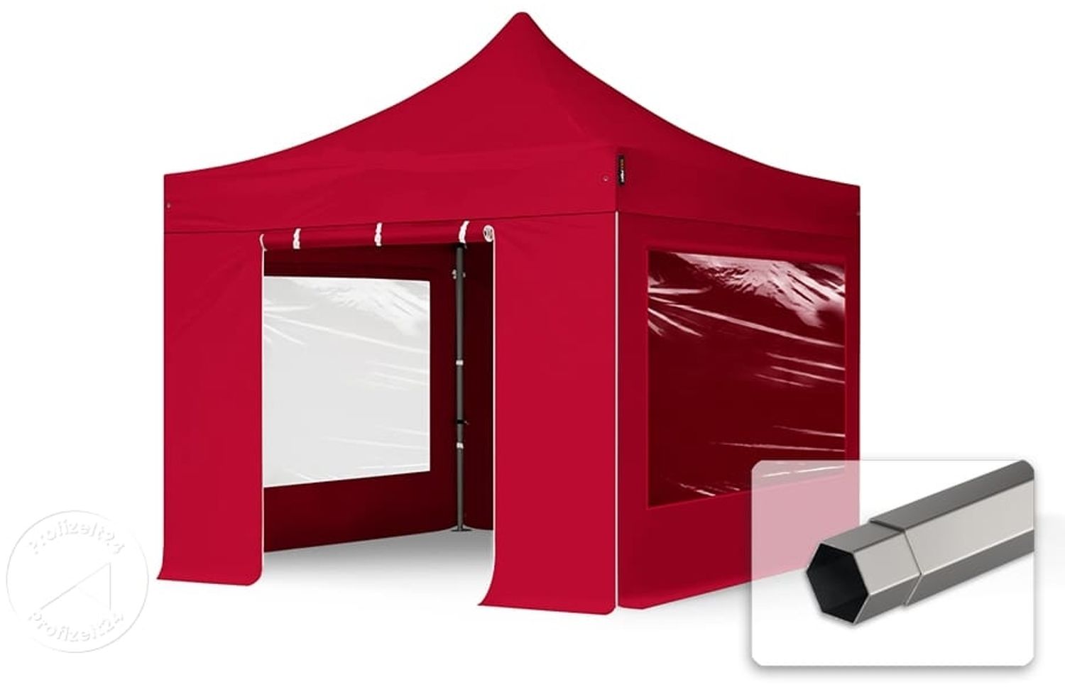 3x3 m Faltpavillon, PREMIUM Stahl 40mm, Seitenteile mit Panoramafenstern, rot Bild 1