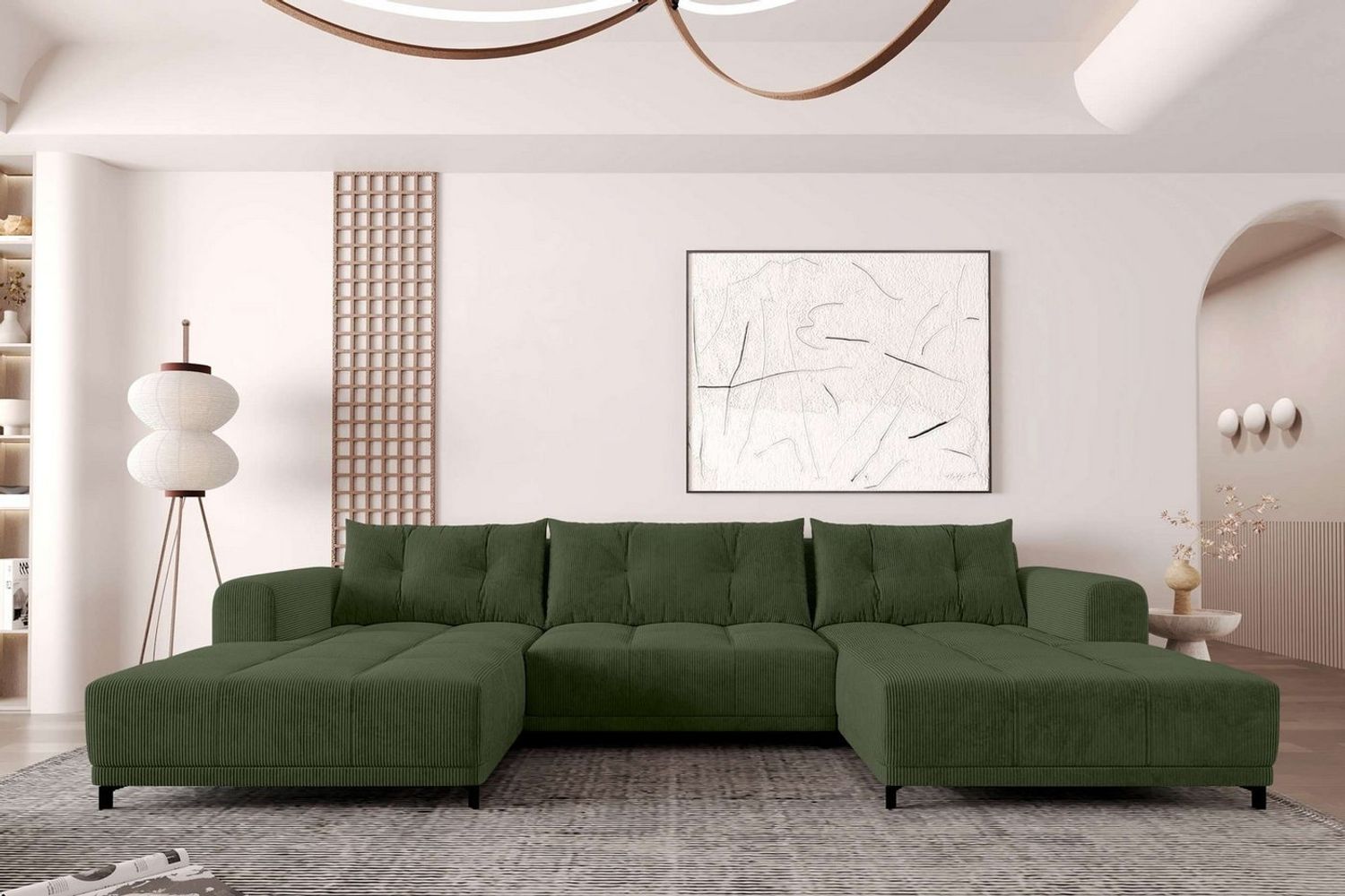 99rooms Massimo Wohnlandschaft Cordstoff POSO Khaki mit Schlaffunktion Wohnung Bild 1