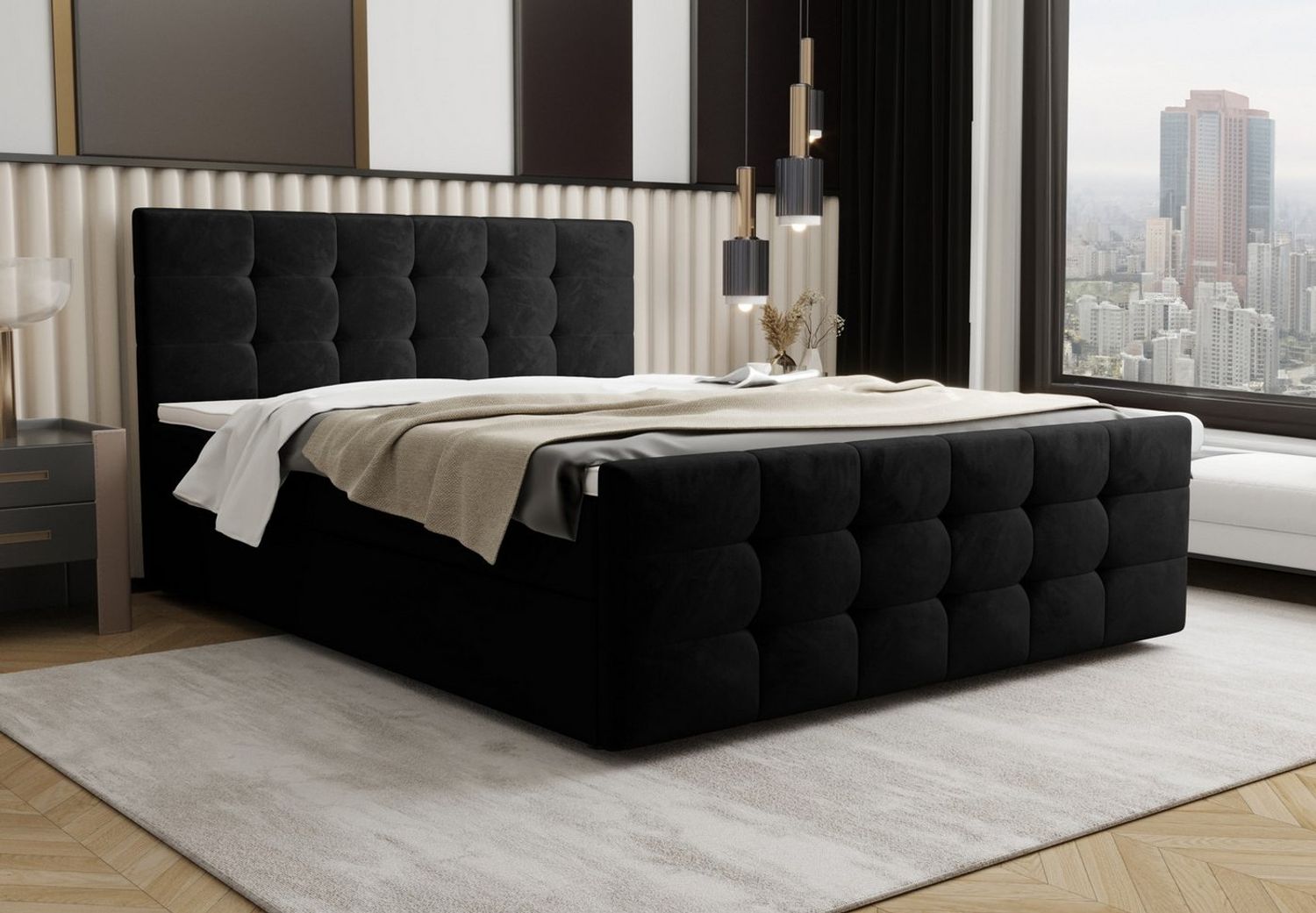 B&B Home 'Corias' Boxspringbett mit Bettkasten, Samt, Schwarz, 200x200 cm Bild 1
