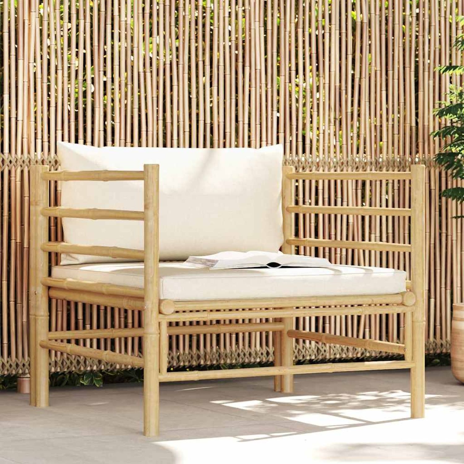 vidaXL Gartensofa mit Kissen Cremeweiß Bambus 313148 Bild 1