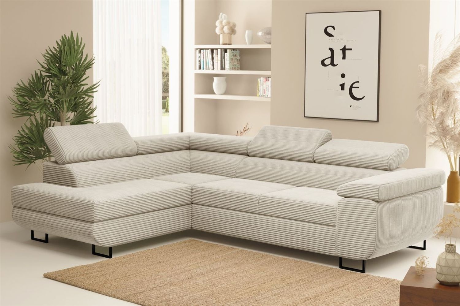 Ecksofa Sofa mit Schlaffunktion METZ Stoff Poso Beige Ottomane Links Bild 1