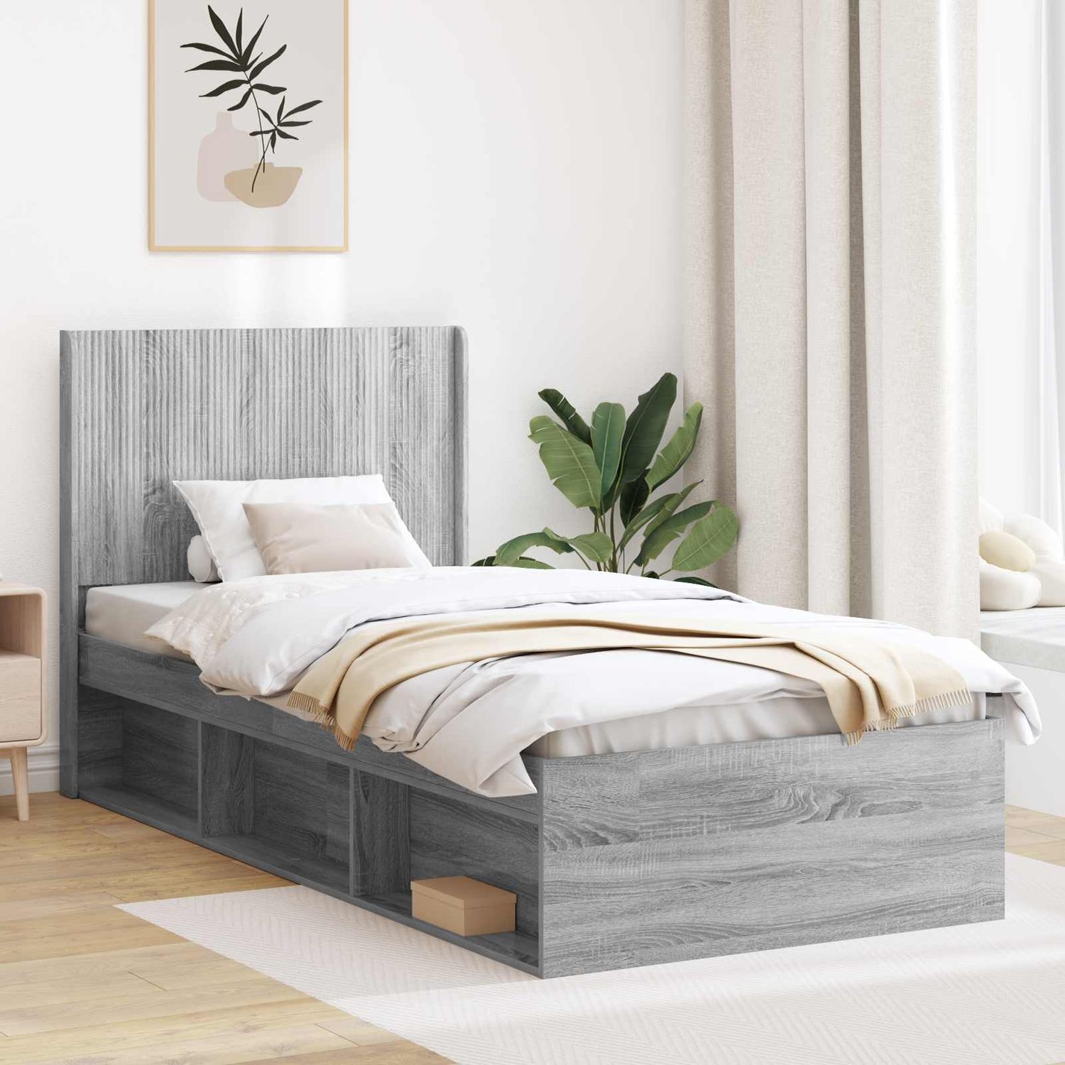 vidaXL Bettgestell mit Stauraum und Kopfteil Grau Sonoma 100x200 cm 3413890 Bild 1