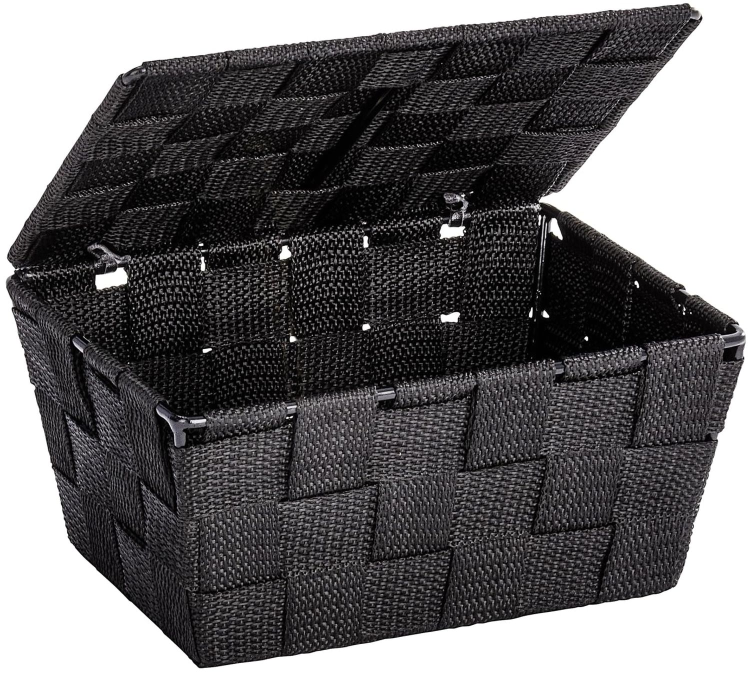 WENKO Aufbewahrungskorb mit Deckel Adria Schwarz - Badkorb, Polypropylen, 19 x 10 x 14 cm, Schwarz Bild 1