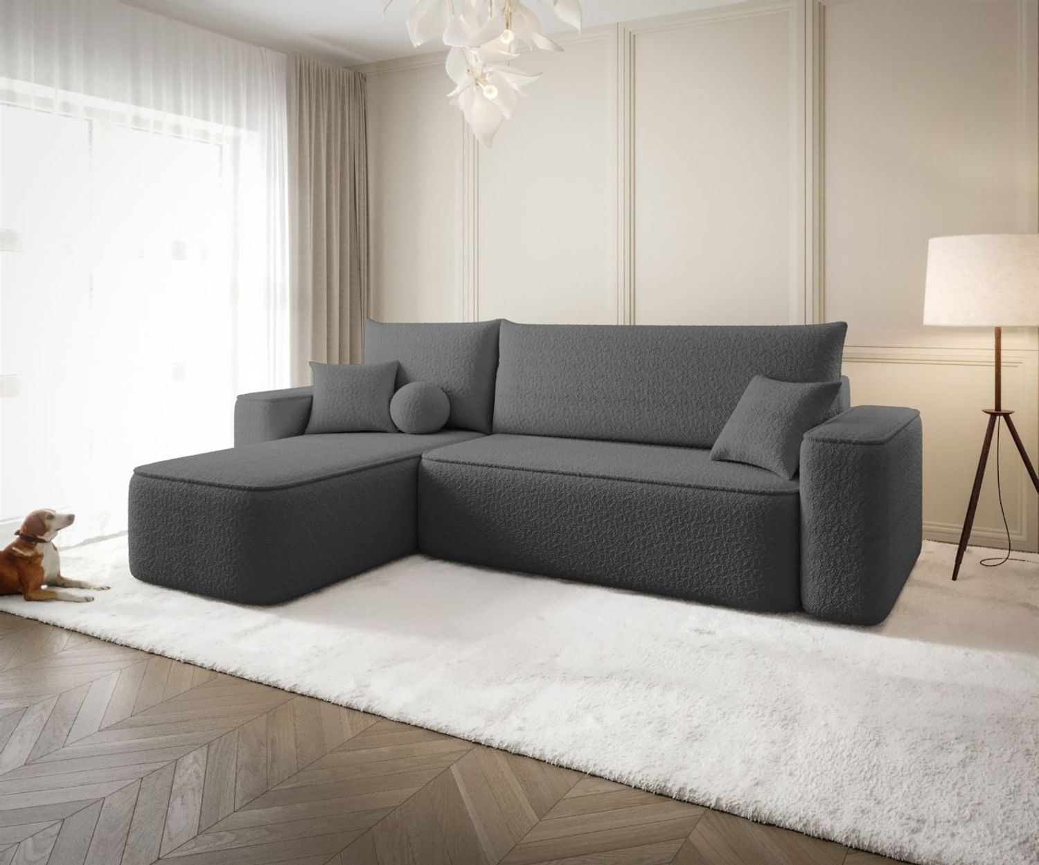 Ecksofa Schlafsofa Sofa AGEPO Stoff Quelle Anthrazit Ottomane Links Bild 1