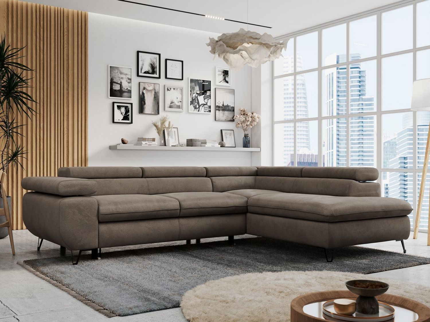 MKS MÖBEL Ecksofa PETER L, Set, Ecksofa L-form, HR35-Schaum, Wellenfederkern, Bettfunktion, Einstellbare Kopfstützen, Bettkasten Bild 1