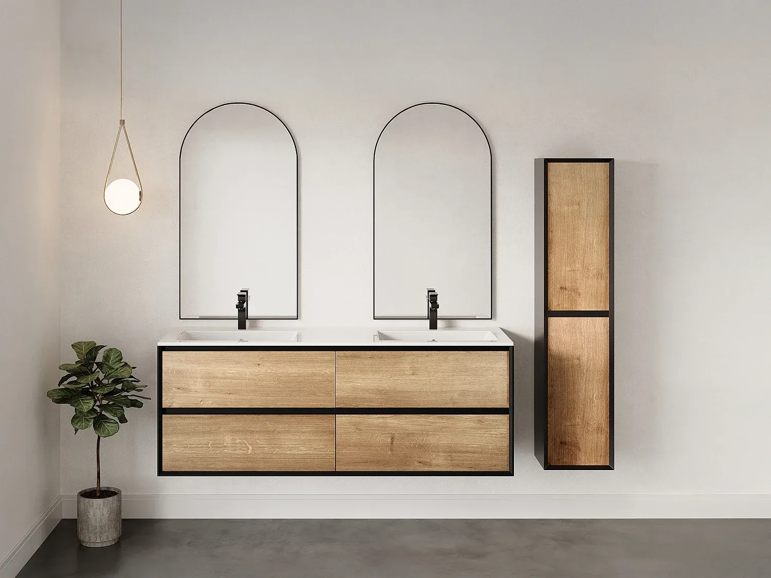Vente-unique - LANNICK Bathroom furniture set Holz, Platte SchwarzBeige - B 45,6 cm x H 55 cm x L 150 cm Bild 1