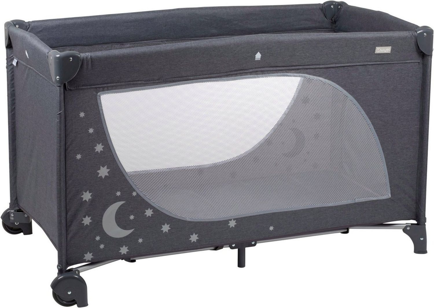 babyGO Reise- und Spielbett Sleeper Mond und Sterne - Grey melange Bild 1