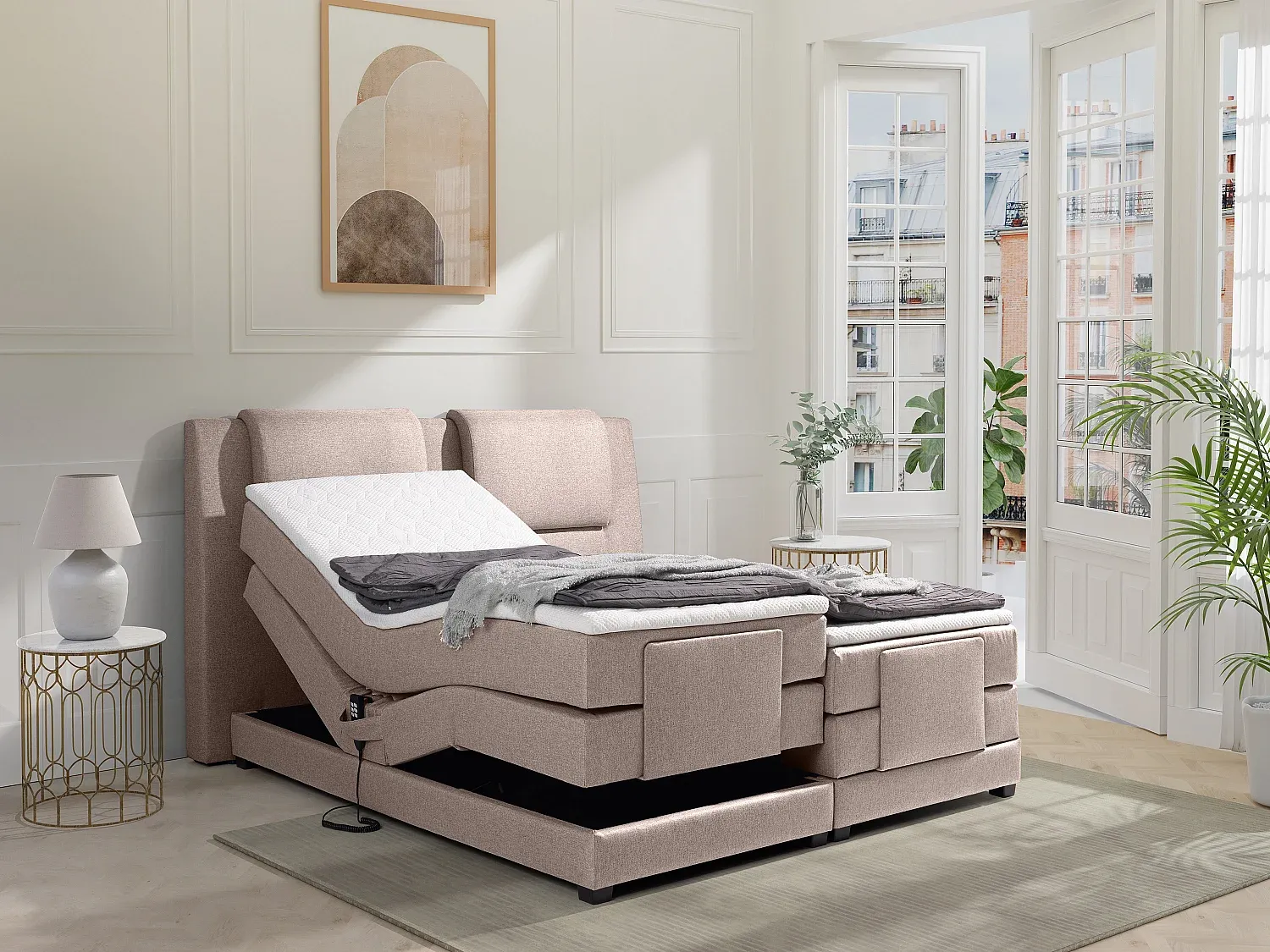 Vente-unique - CASTEL Bett Stoff Beige - B 183 cm x H 125 cm x L 218 cm Bild 1