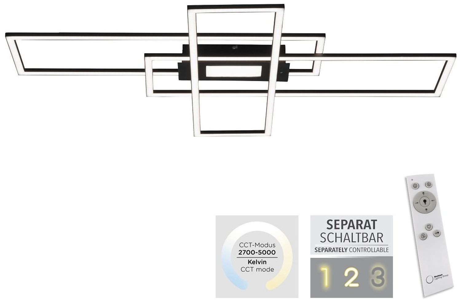 Leuchten Direkt LED CCT 'Asmin' Deckenleuchte, dimmbar, schwarz 99x69,5 cm Bild 1