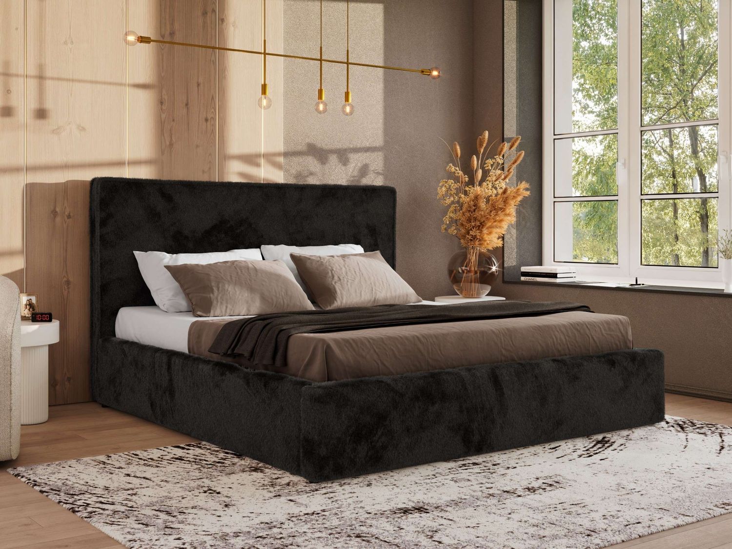 CORIVO CLASSIC Polsterbett mit Bettkasten & Stauraum, Doppelbett, inkl. Lattenrost, Metall-Hebeautomat mit Gasdruckfedern, mit Multipocket Matratze - Schwarz Plüsch - ELORI LUX Bild 1