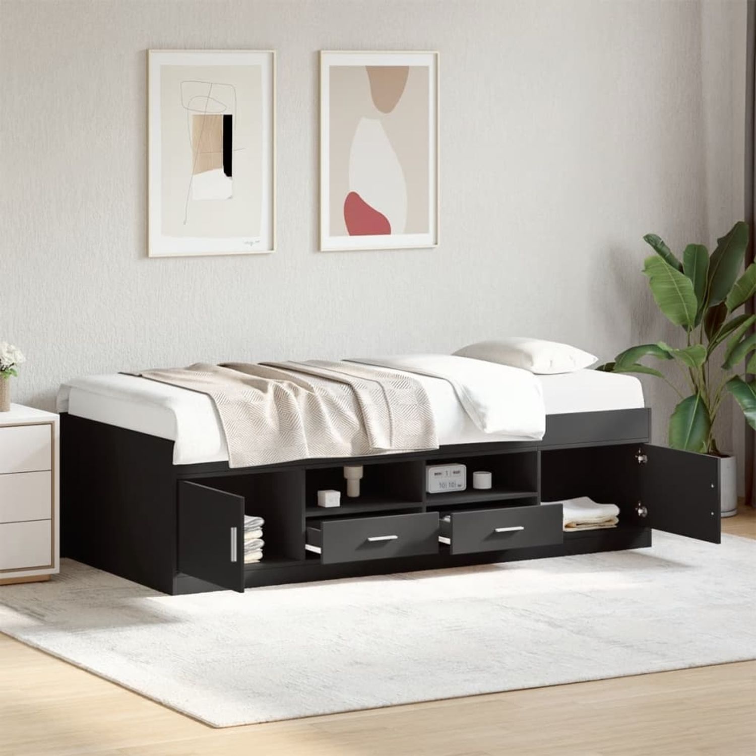 vidaXL Tagesbett mit Schubladen ohne Matratze Schwarz 100x200 cm 3280238 Bild 1