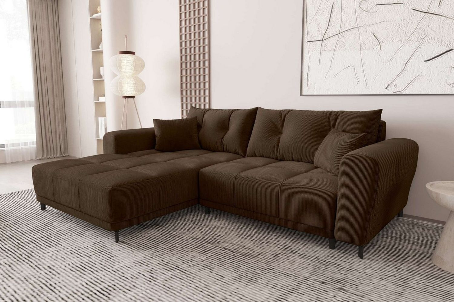 99rooms Massimo Ecksofa Cordstoff POSO Braun mit Schlaffunktion Links Bild 1
