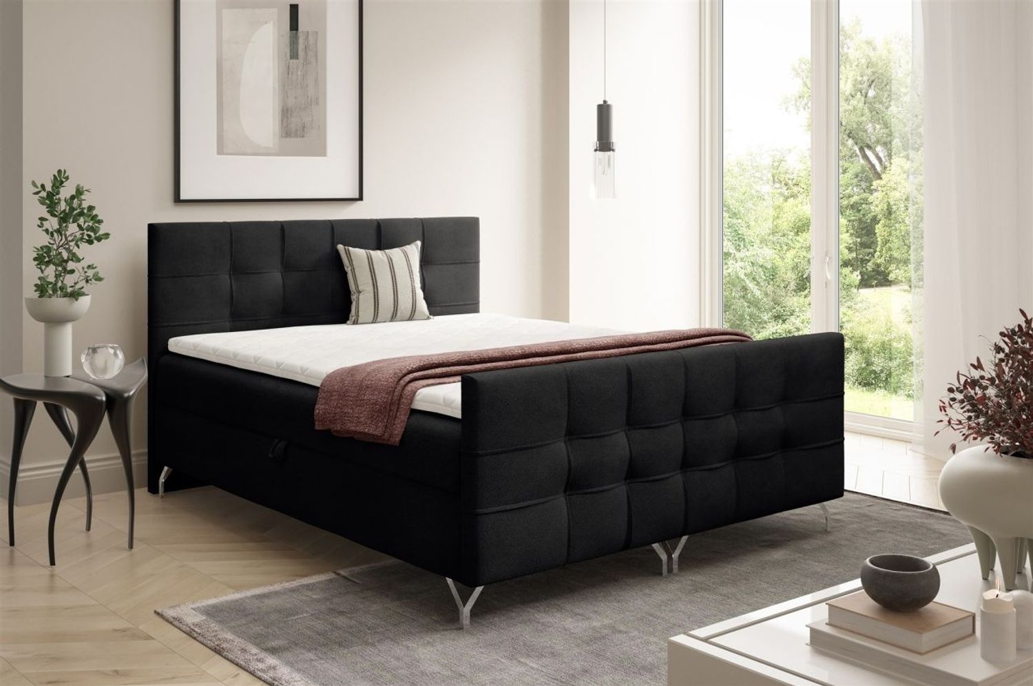 Boxspringbett Schlafzimmerbett PERLA PREMIUM 140x220cm Stoff Coral Schwarz Bild 1