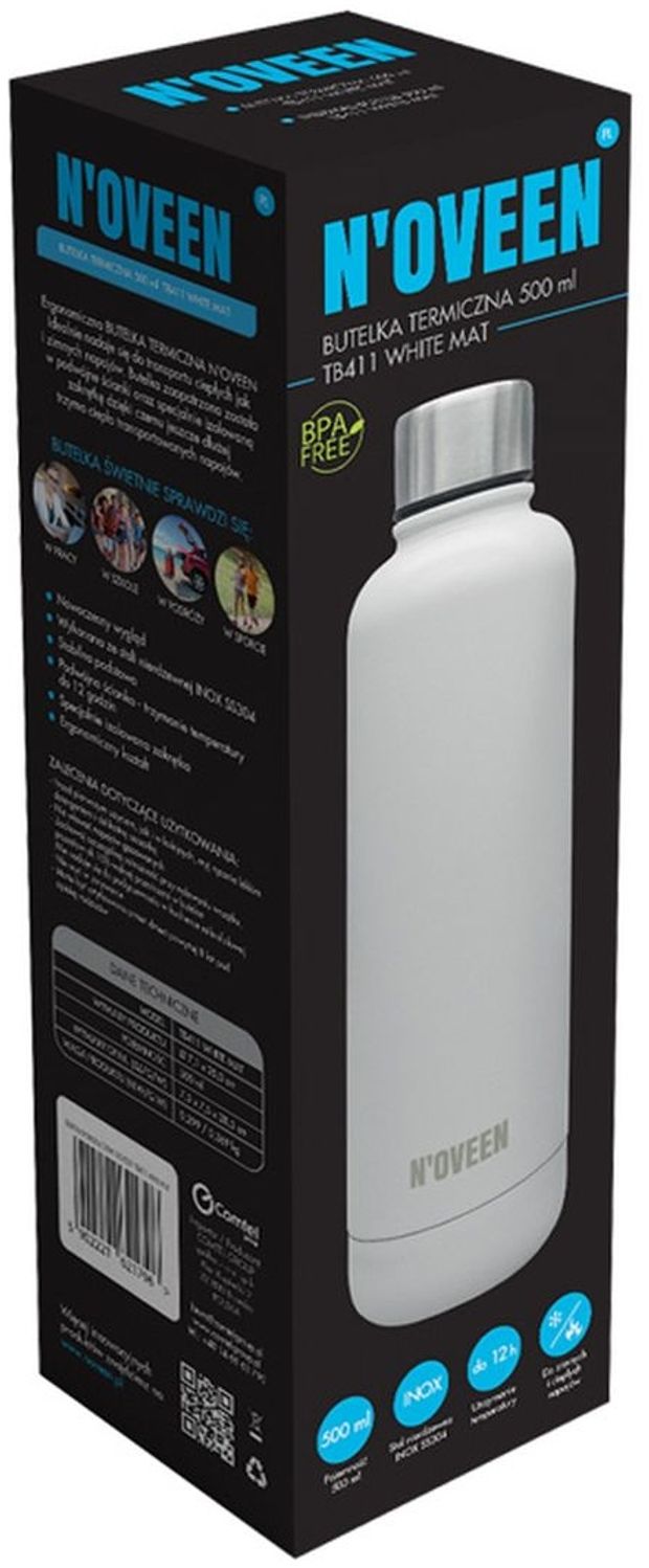 NOVEEN Matte Edelstahl Thermoflasche | 500 ml, Weiß Bild 1