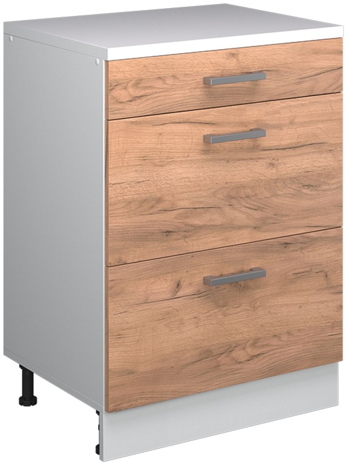 Küchenschrank für Dachschrägen R-Line Goldkraft Eiche 60 cm ohne Schräge mit 3 Schubladen Vicco Bild 1