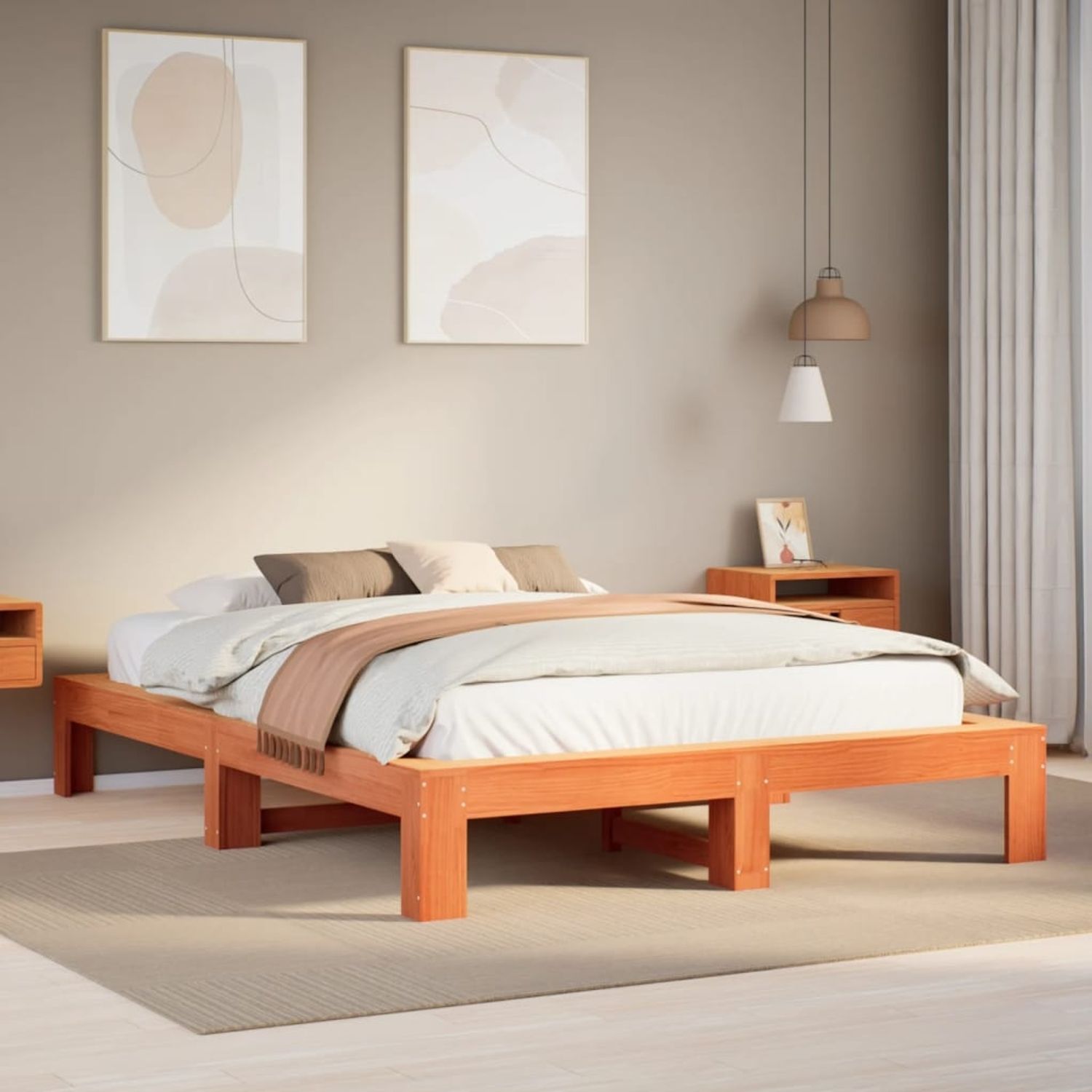 vidaXL Massivholzbett ohne Matratze Wachsbraun 150x200 cm Kiefernholz 3308737 Bild 1