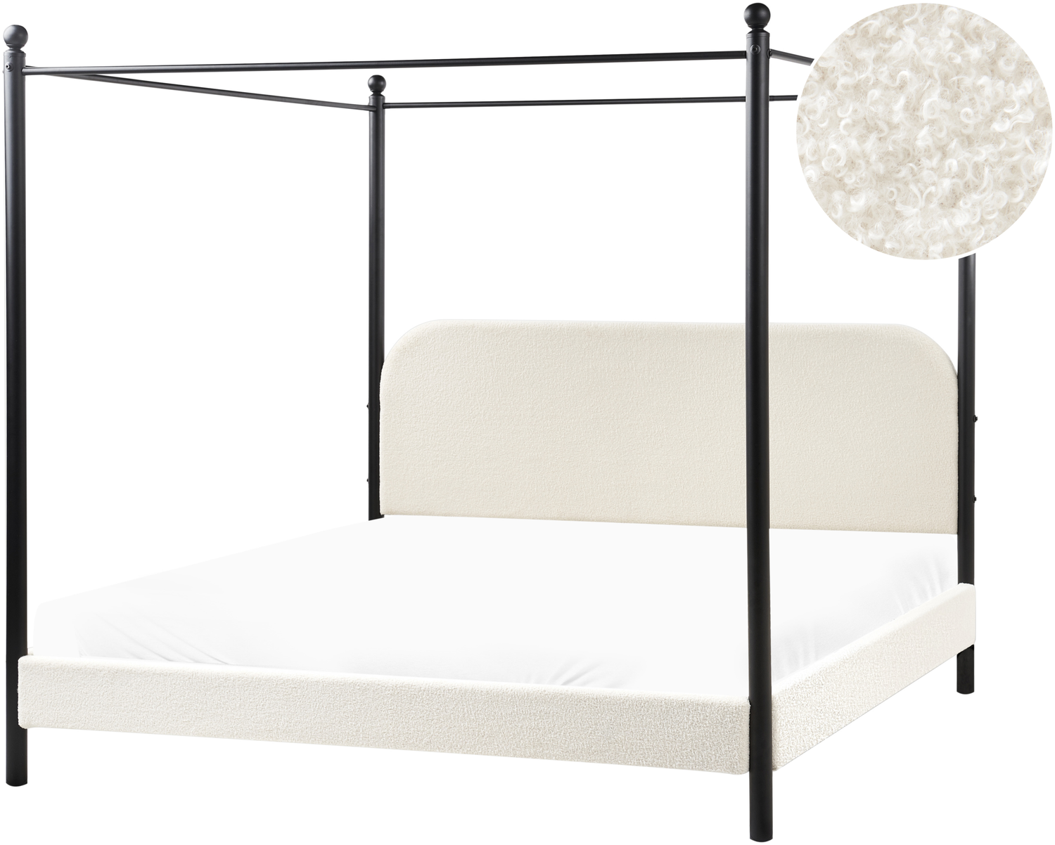 Himmelbett Bouclé DANNEMOIS 180 x 200 cm Cremeweiß Bild 1