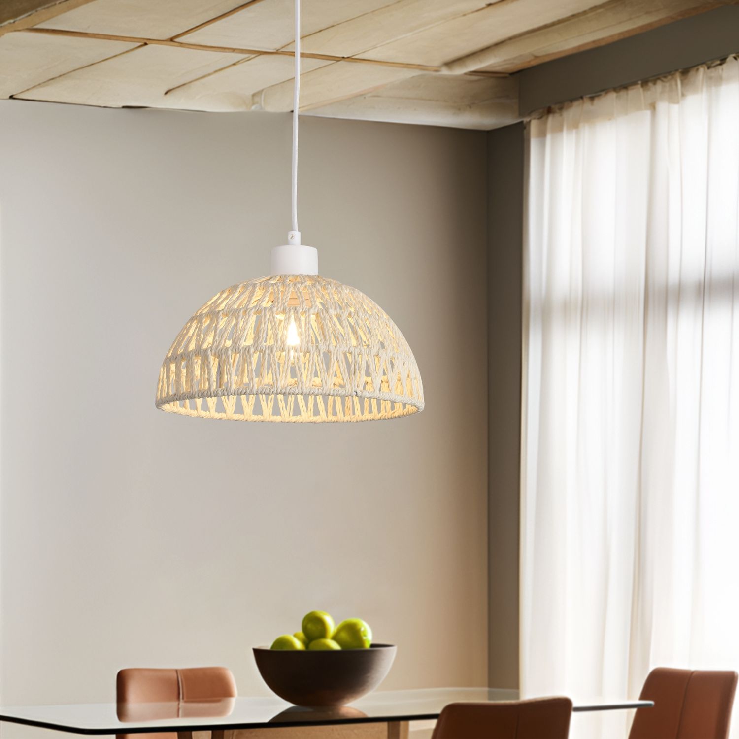 lux. pro 'Alton' Hängeleuchte, Metall+Rattan Weiß, 156 x 12 x 25 cm Bild 1