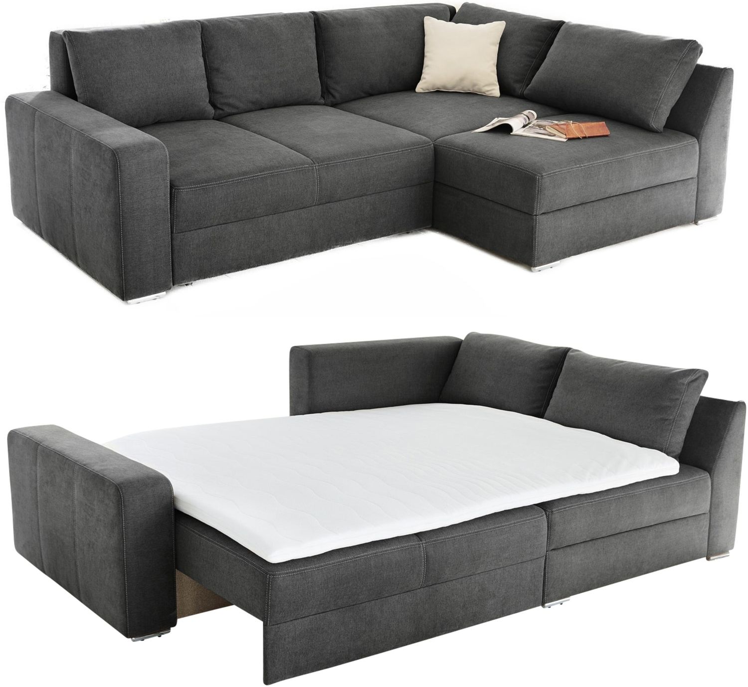 Ecksofa-Dauerschläfer Federkern Topper Bettkasten Schlafcouch in Dunkelgrau Bild 1