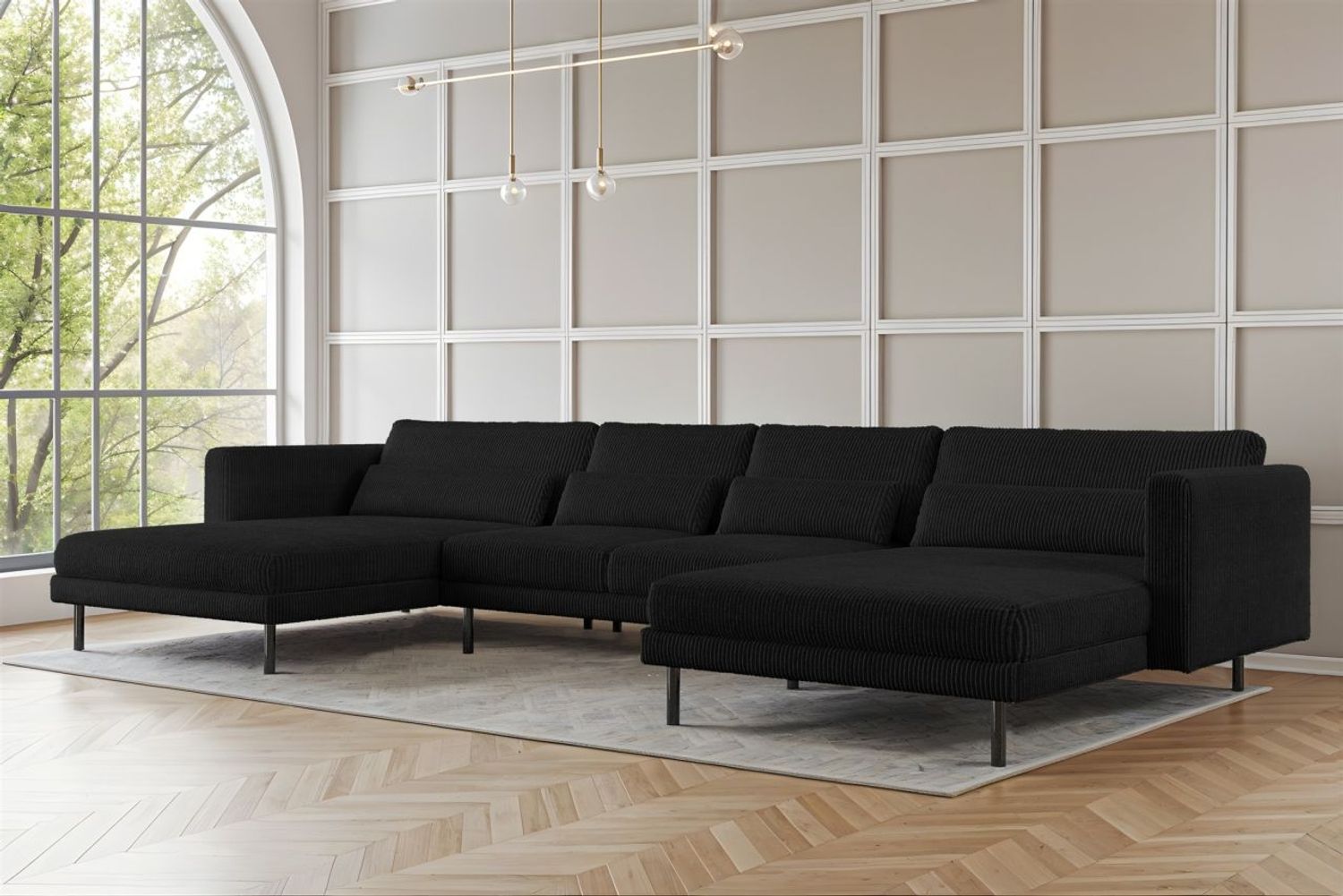 Wohnlandschaft U-Form Sofa AGADA in Stoff Poso Schwarz Bild 1