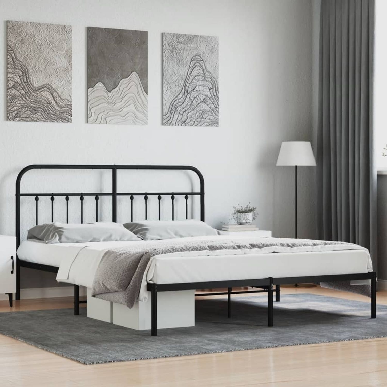 vidaXL Bettgestell mit Kopfteil Metall Schwarz 183x213 cm 352583 Bild 1