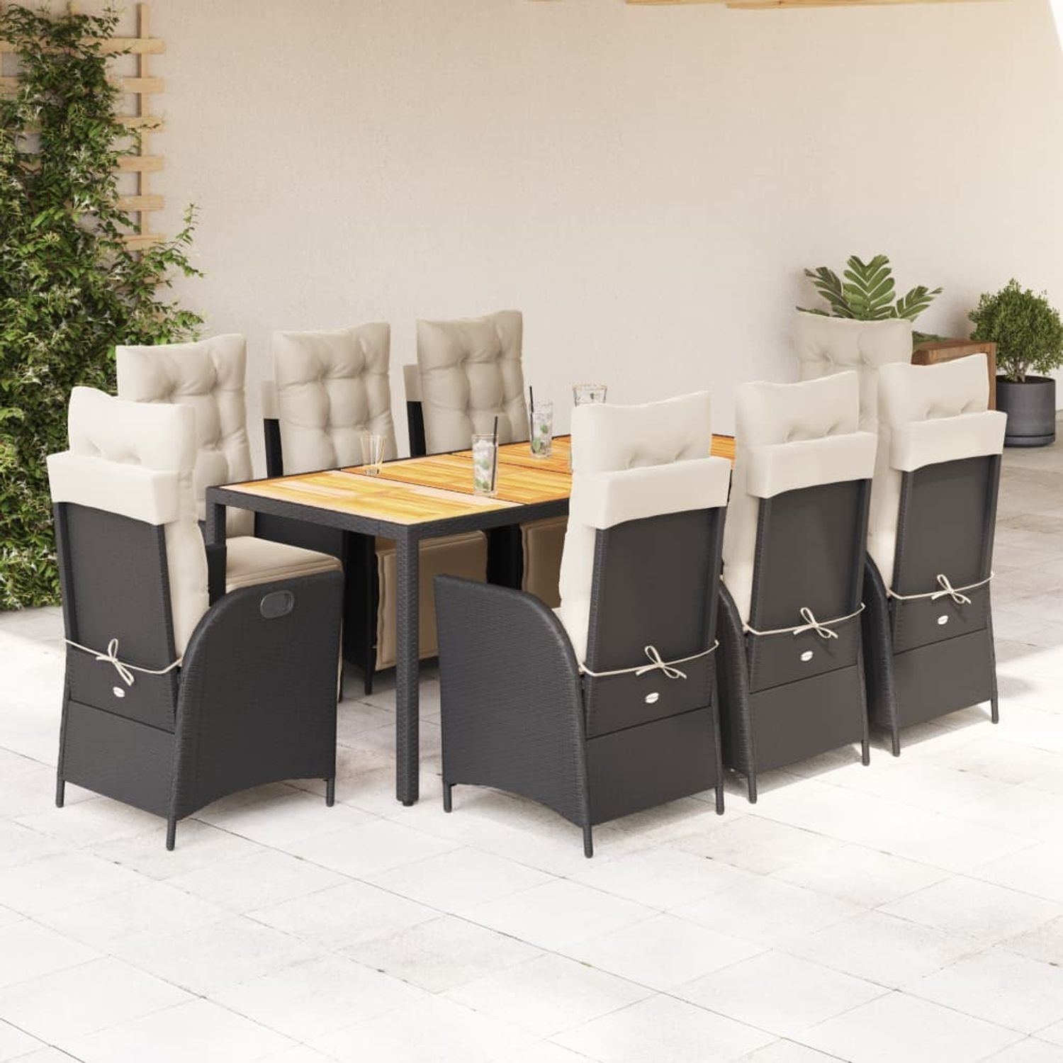 vidaXL 9-tlg. Garten-Essgruppe mit Kissen Schwarz Poly Rattan 3213337 Bild 1