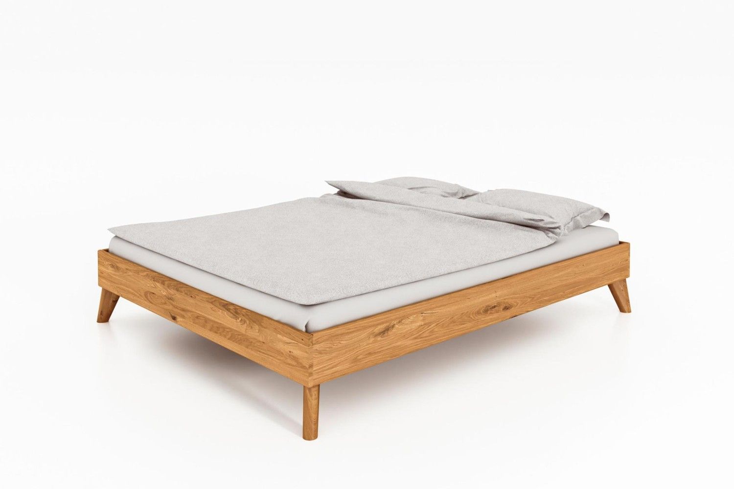 Bett Gerg 3 aus Wildeiche massiv 100x200 cm ohne Kopfteil mit Holzbeinen Bild 1