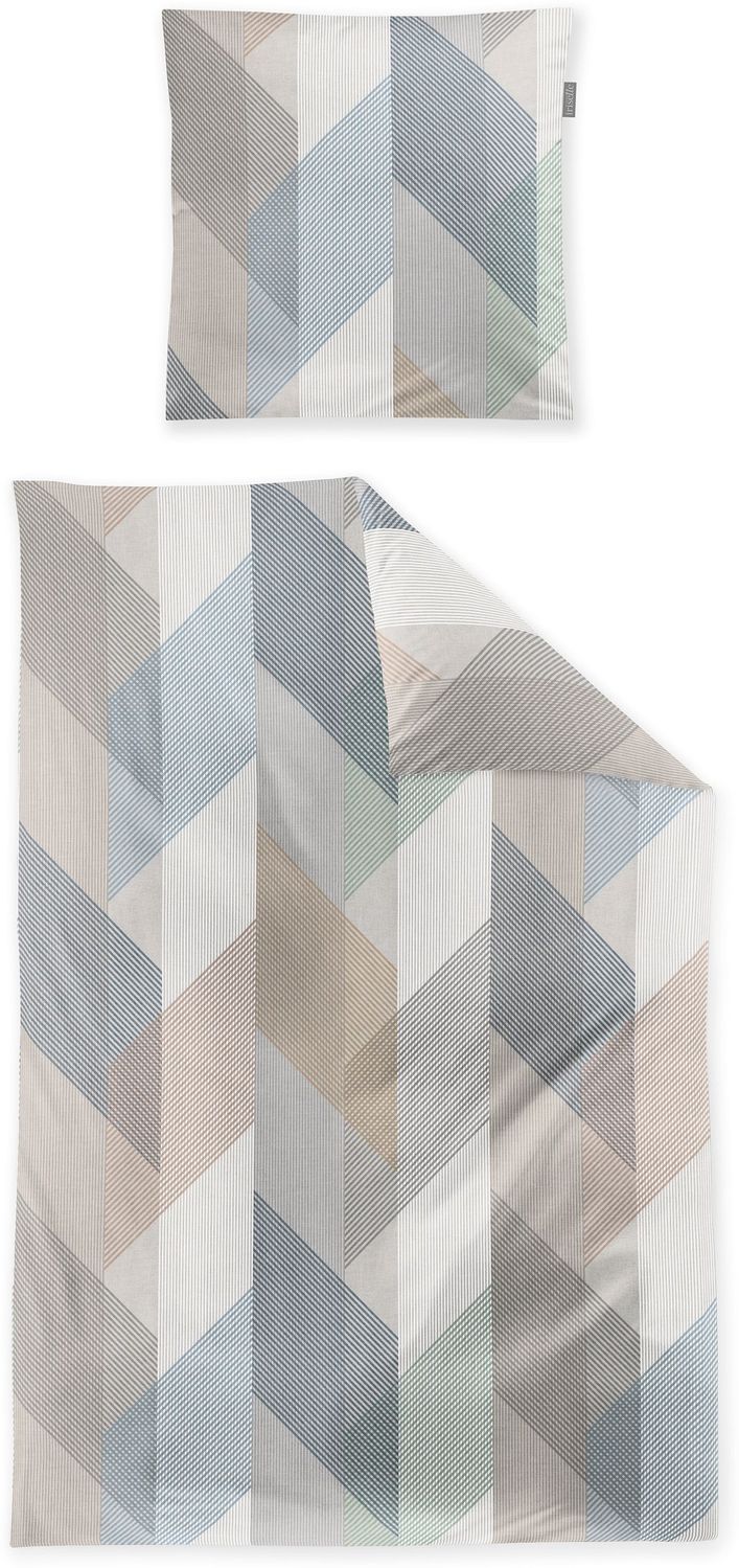 Irisette Wave Mako-Satin Bettwäsche 155x220 Rauten Streifen beige blau grün 8739-80 Bild 1