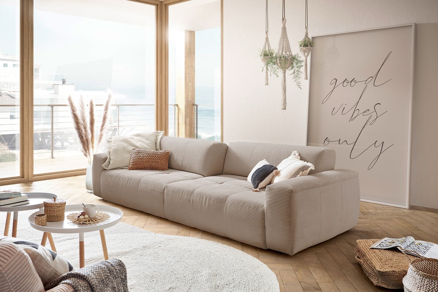 KAWOLA Big Sofa PALACE 3-Sitzer mit Sitztiefenverstellung Cord taupe 74 x 120 x 298 cm Bild 1