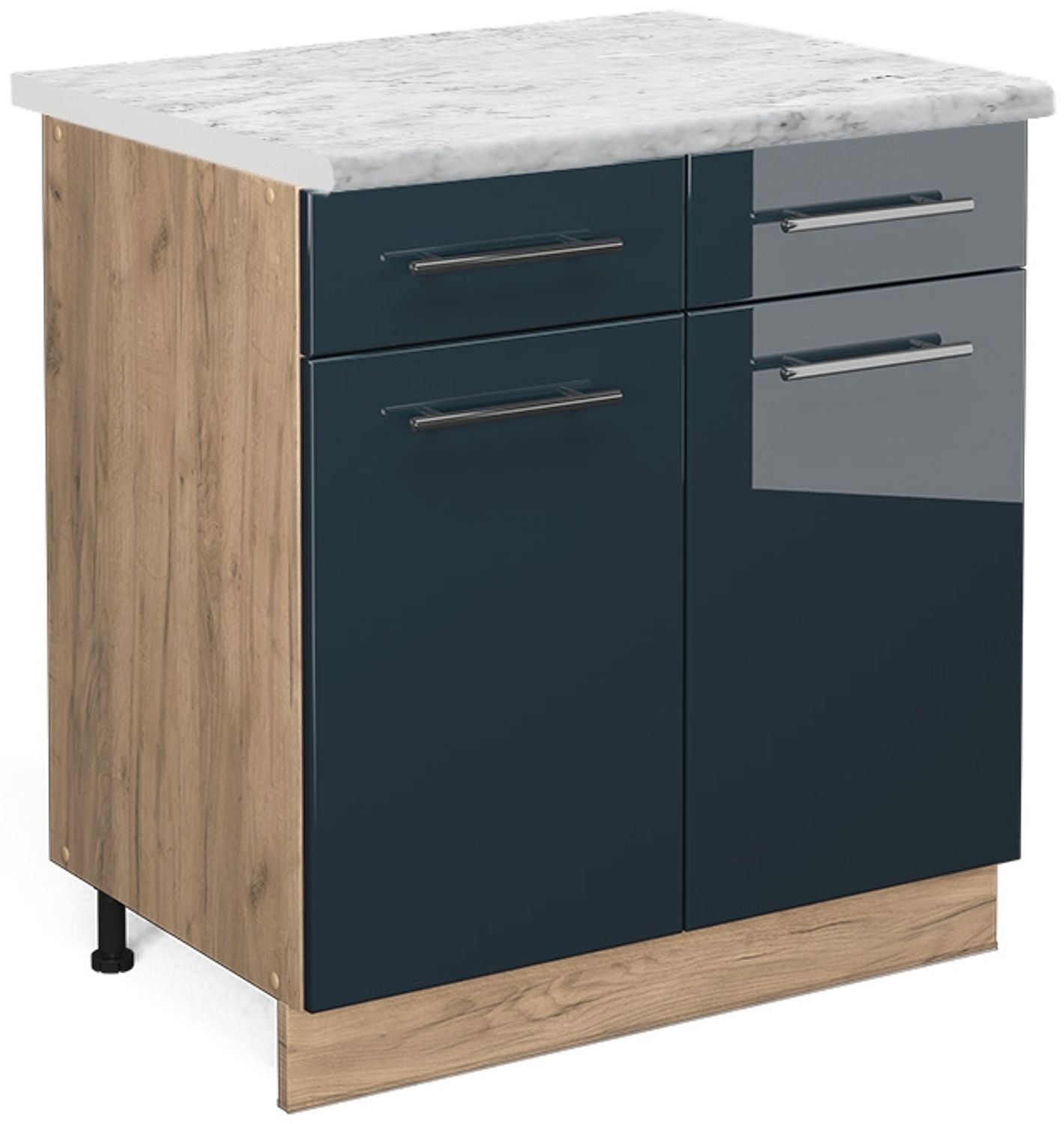 Küchenunterschrank Fame-Line Dunkelblau Hochglanz 80 cm , AP Marmor Vicco Bild 1