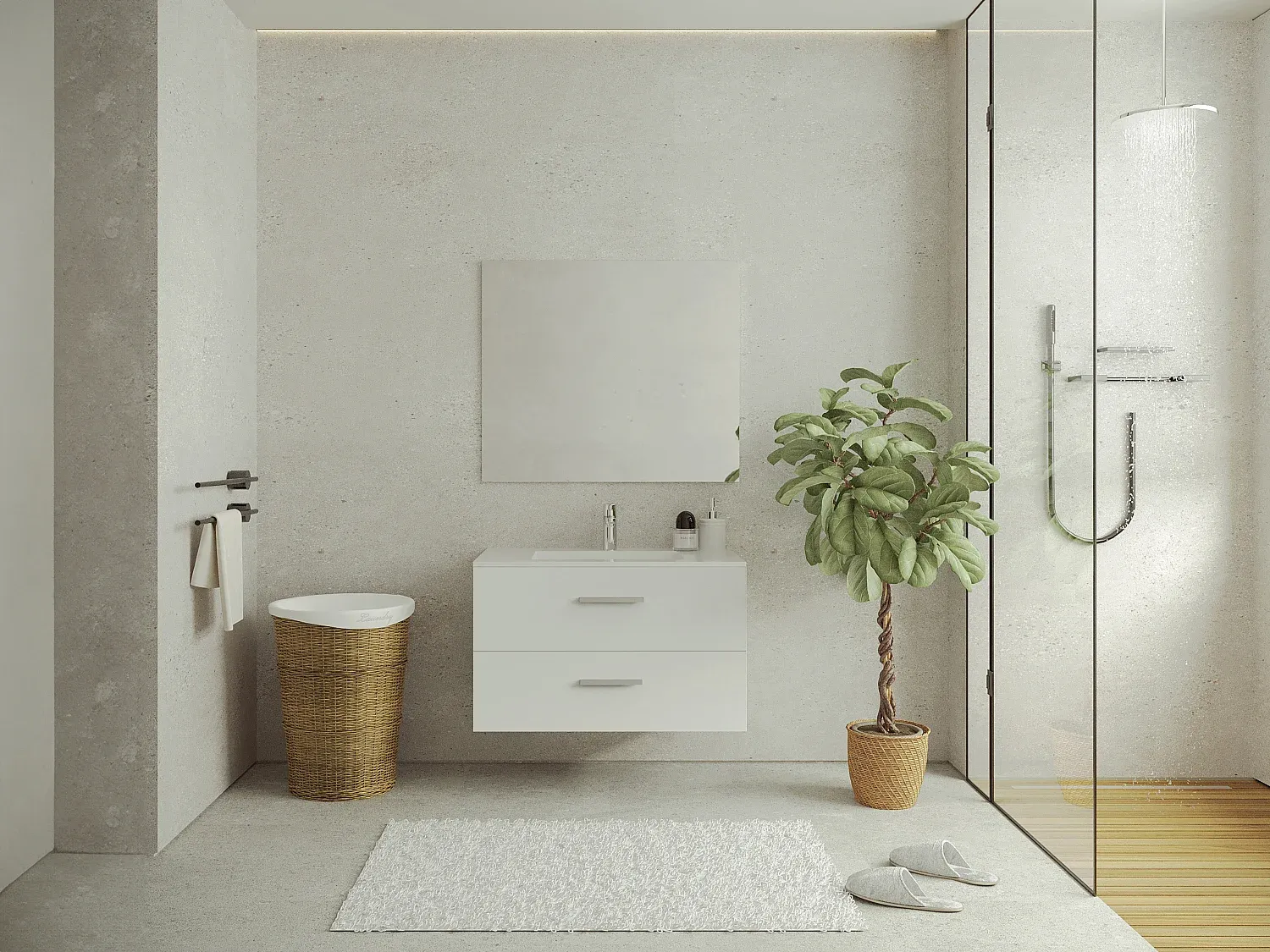Vente-unique - KAYLA Waschbeckenmöbel Holz, PlatteKeramik Weiß - B 45 cm x H 47 cm x L 80 cm Bild 1