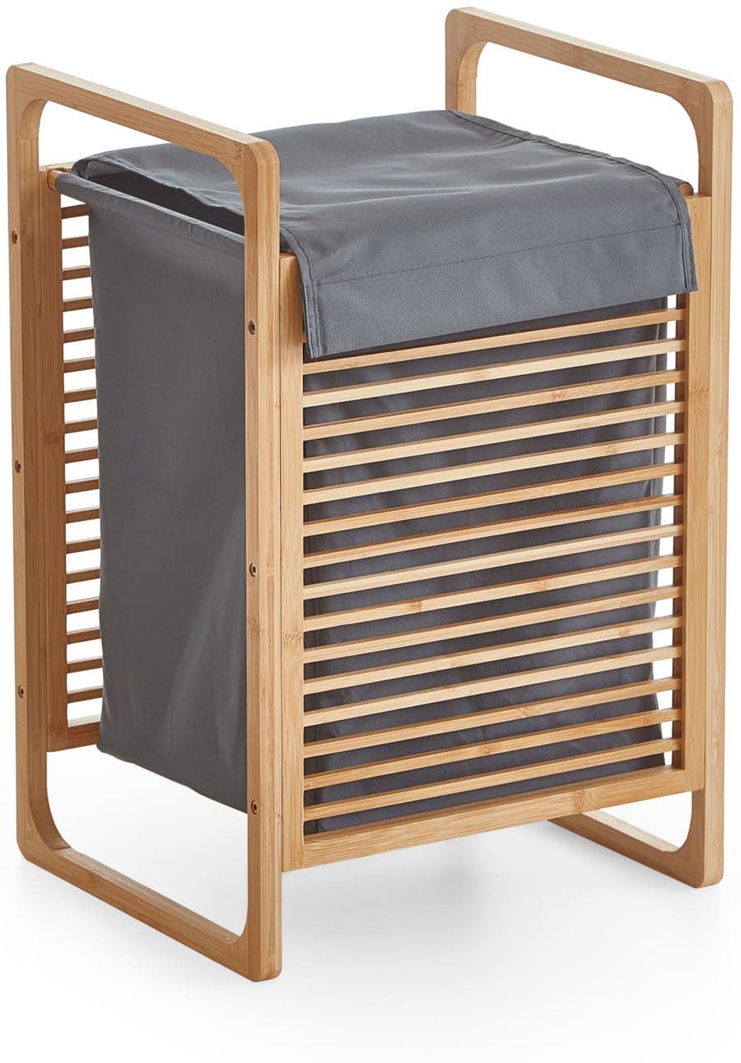 Wäschekorb (B/H/T: 31,8x75,5x60,6 cm) in grau und Bambus Bild 1
