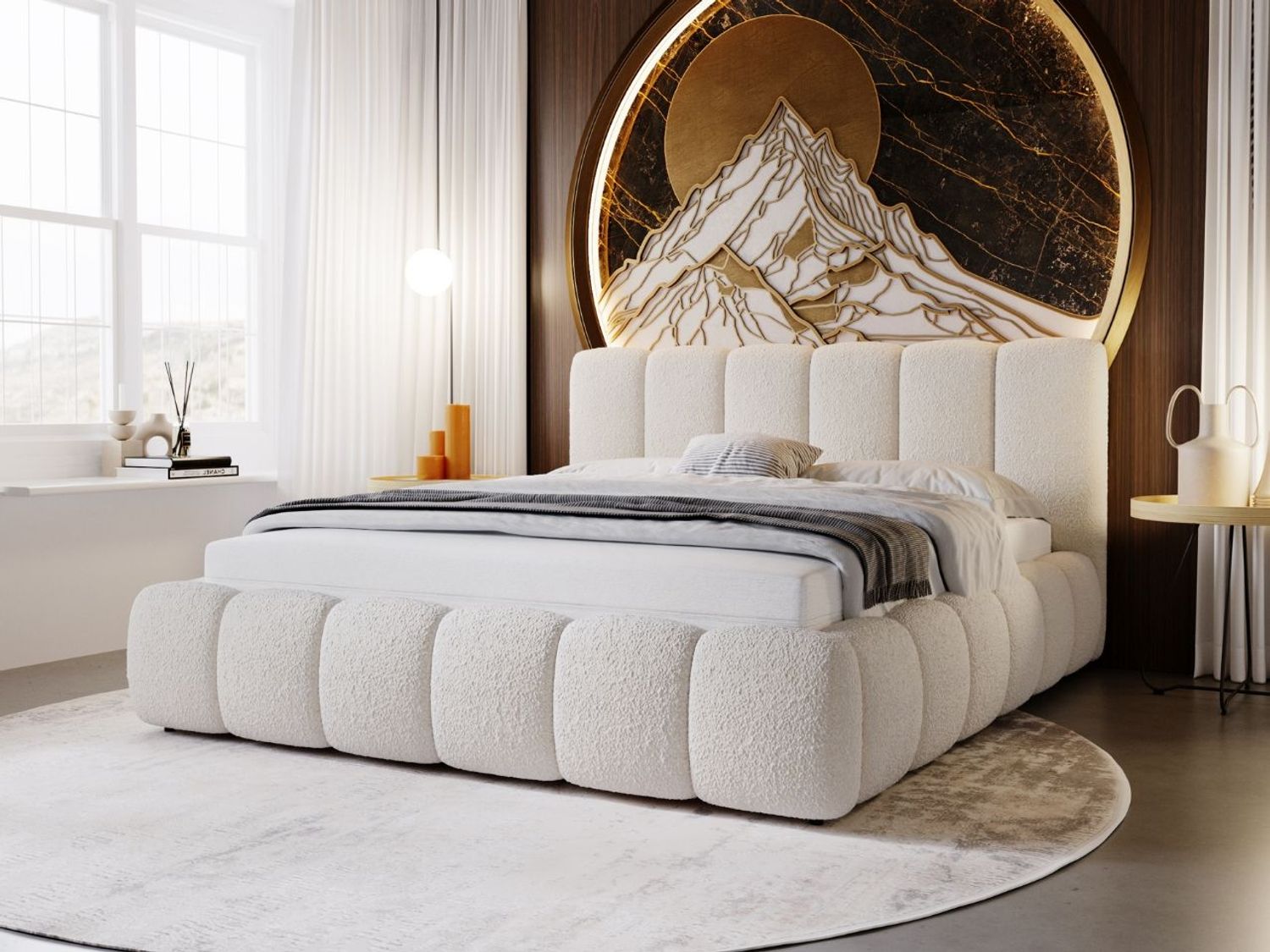 GRAINGOLD Cloud Bett 200x200, Polsterbett ohne Bettkasten, Bouclé-Stoff, mit Lattenrost, Beige Bild 1