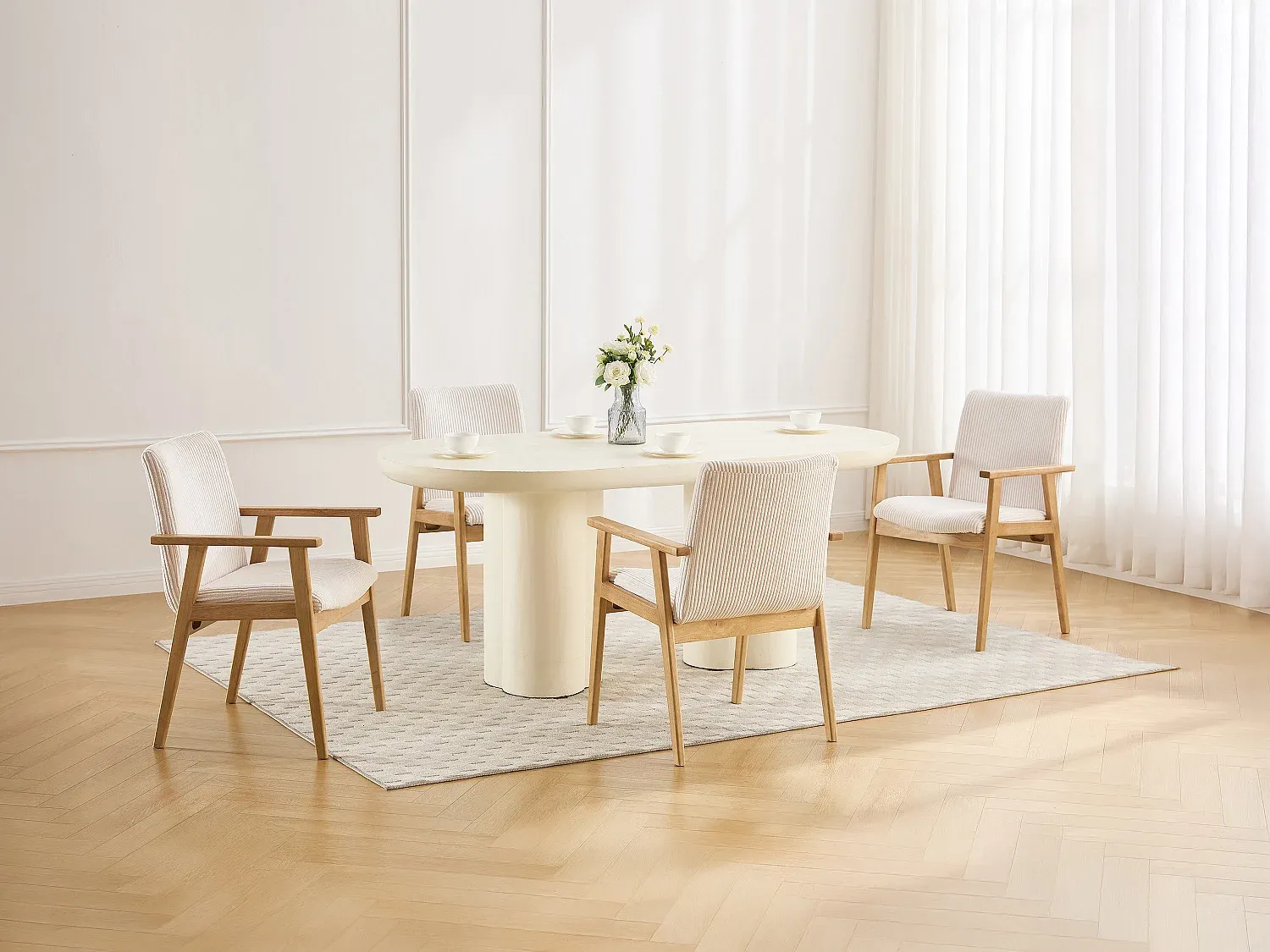 Vente-unique - FILDON Stuhl Samt BeigeBeige - B 64 cm x H 85,5 cm x L 58 cm Bild 1
