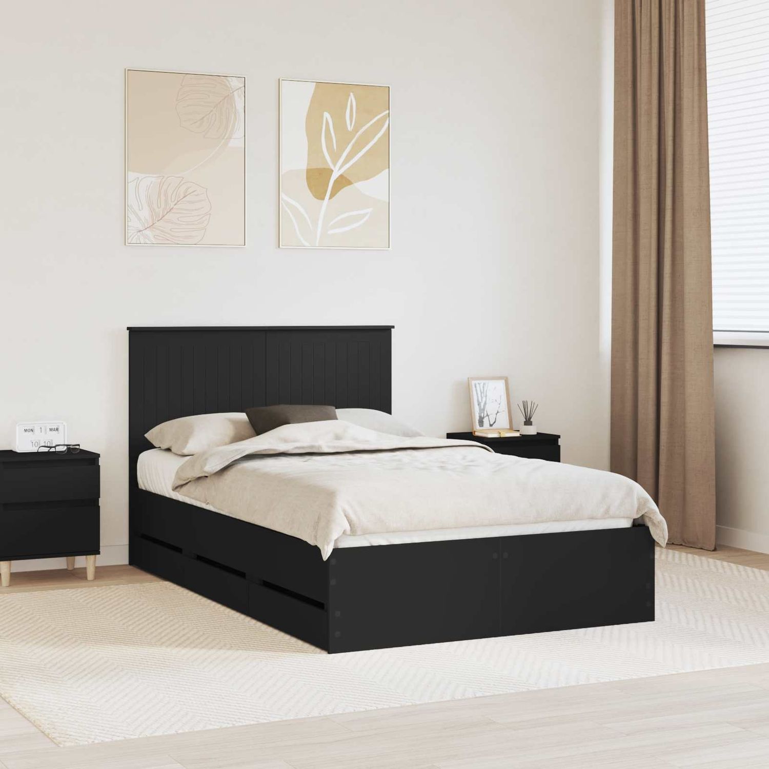 vidaXL Bettrahmen mit Schubladen Schwarz 120 x 190 cm Ingenieurs Holz 3411139 Bild 1