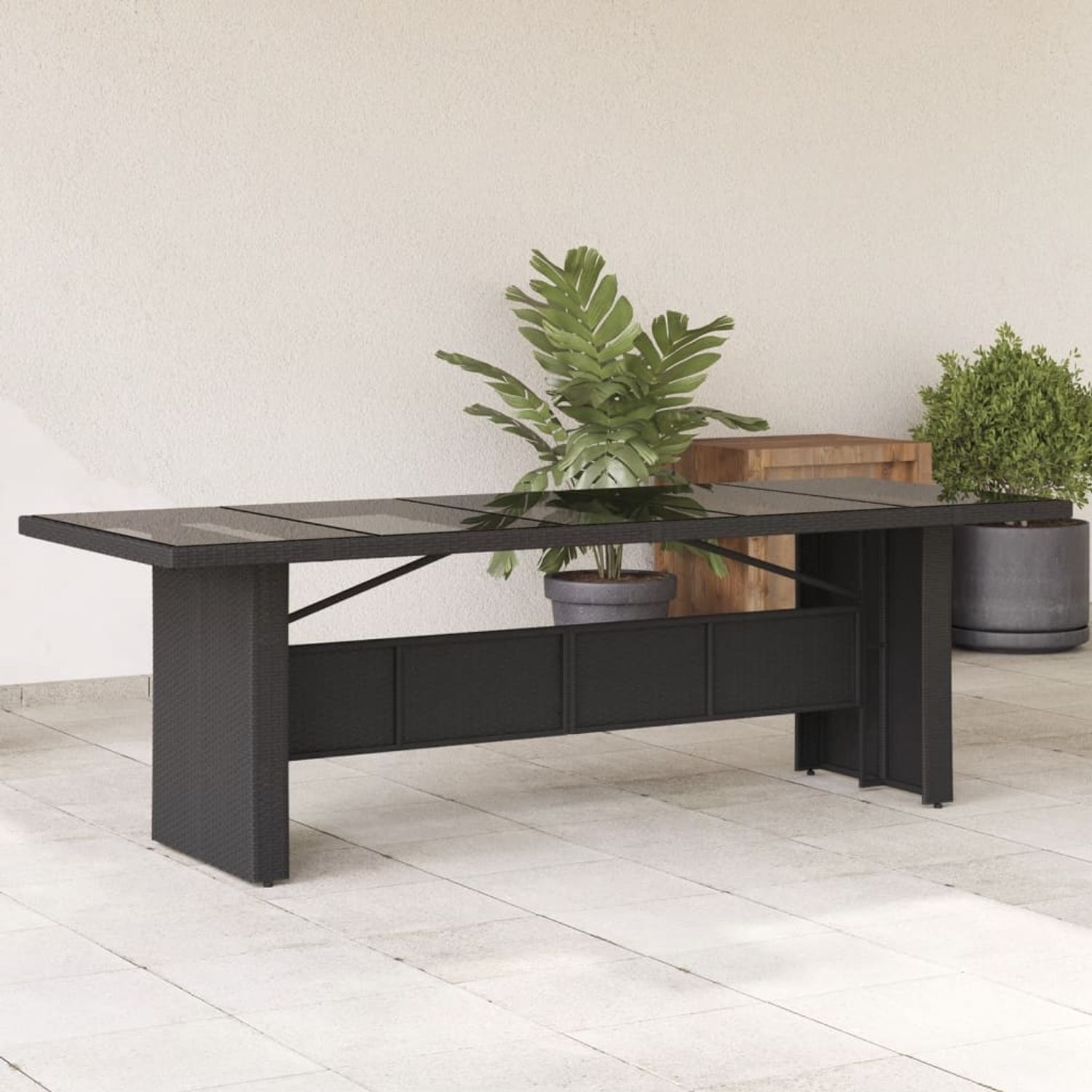 vidaXL Gartentisch mit Glasplatte Schwarz 240x90x75 cm Poly Rattan 365597 Bild 1