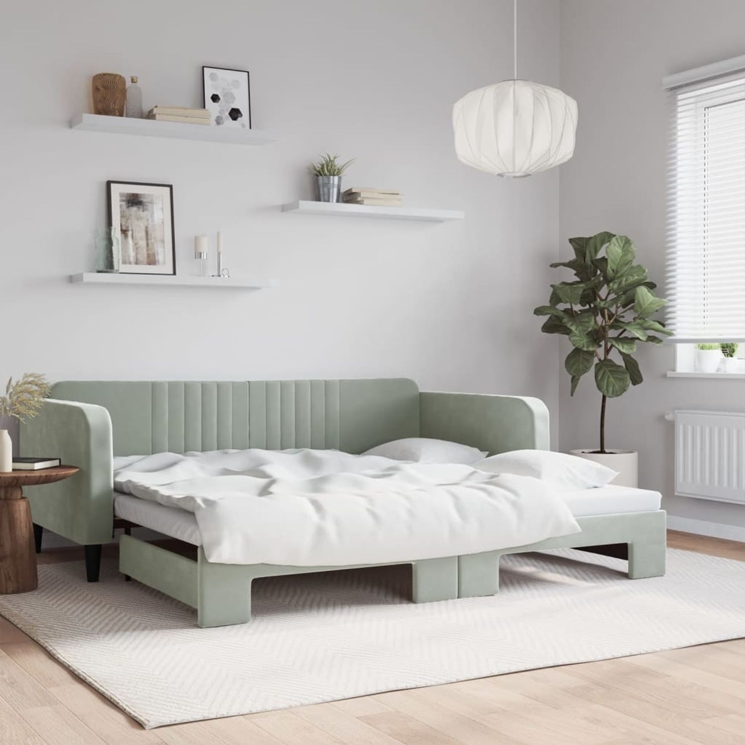 vidaXL Tagesbett Ausziehbar Hellgrau 100x200 cm Samt 3197070 Bild 1