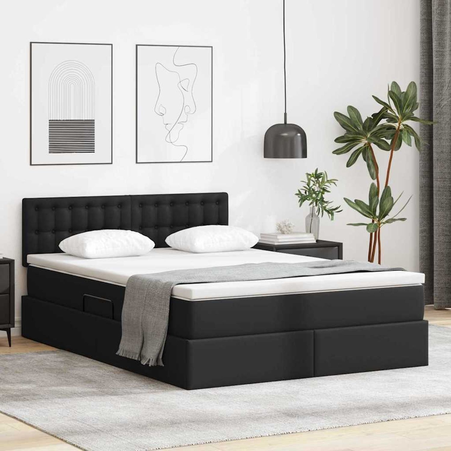vidaXL Aufbewahrungsbett mit Matratze Schwarz 140 x 200 cm Kunstleder 3370397 Bild 1