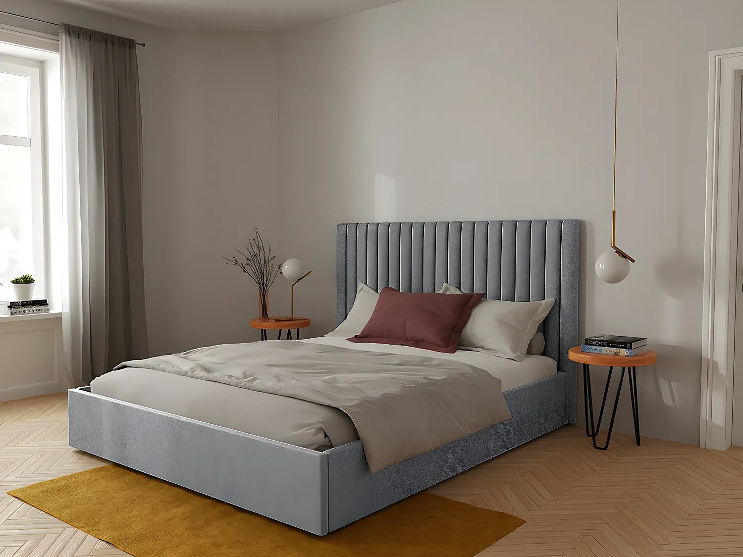 Vente-unique - SARAH Bett Stoff Grau - B 214 cm x H 120 cm x L 170 cm Bild 1