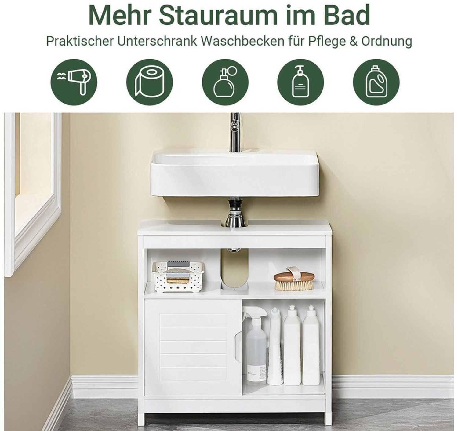 SoBuy Waschbeckenunterschrank FRG128, Badezimmerschrank Waschtischunterschrank Unterschrank Badschrank mit 2 Türen, Waschbecken-Kommode, Badmöbel freistehend Bild 1